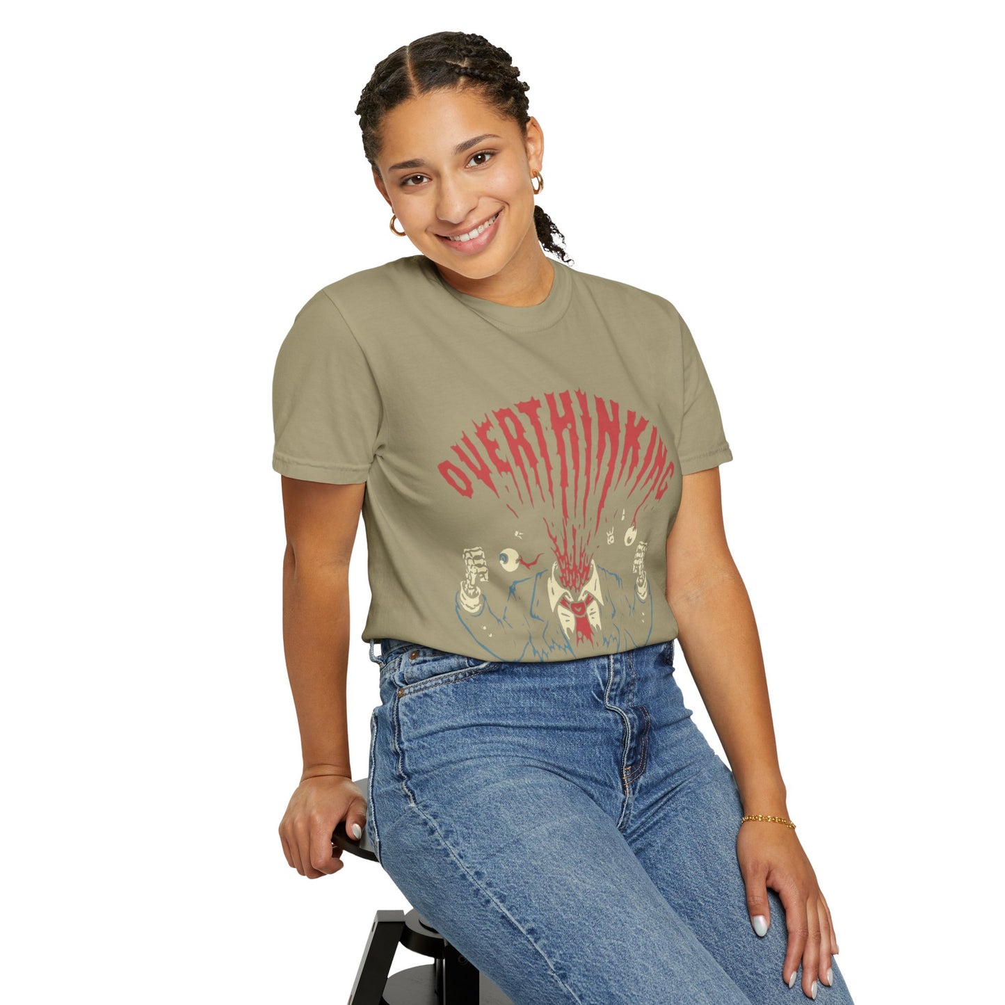 Mentally on Vacation Overthinking Garment-Dyed Unisex T-Shirt, Casual Wear, Gift for Anxiety Awareness, Self-Care Apparel, Unique Graphic Tee