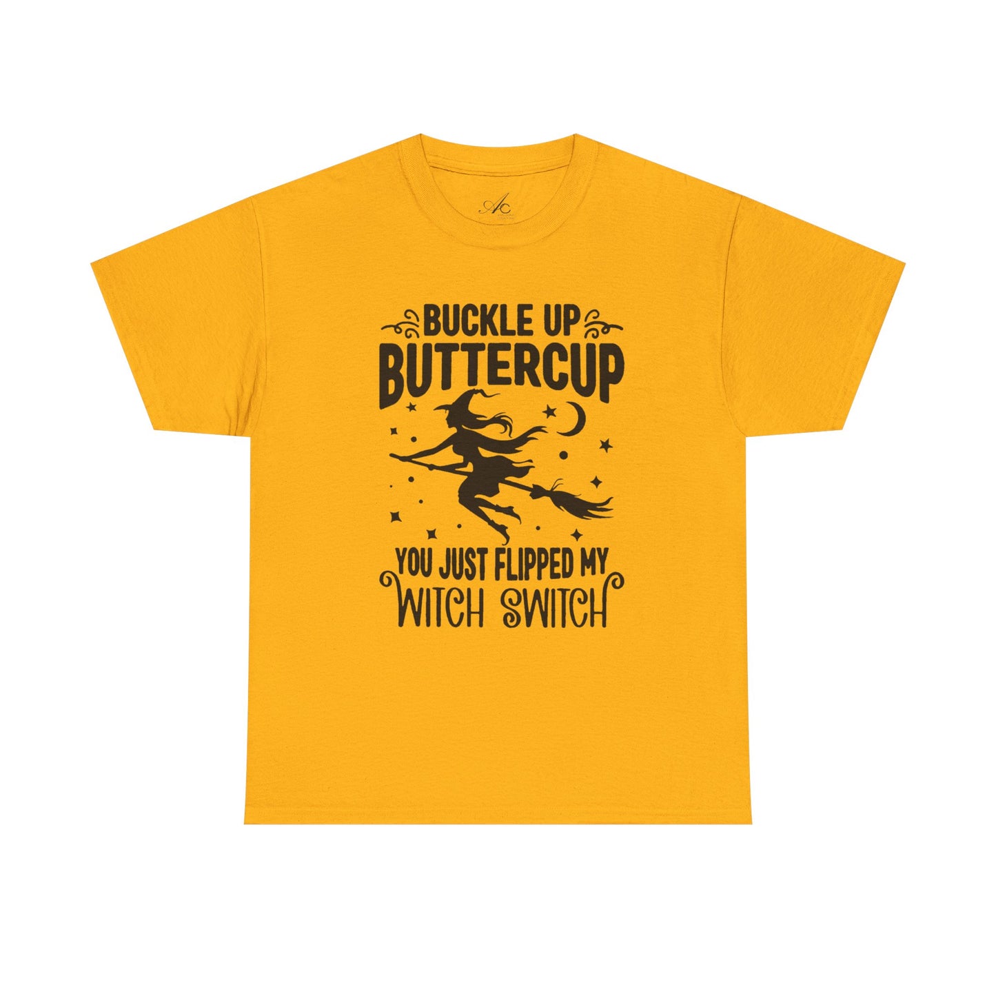 Witchy Humor Tee - Buckle Up Buttercup, Unisex Heavy Cotton Tee, Halloween Shirt, Casual Wear, Gift for Her, Funny T-Shirt