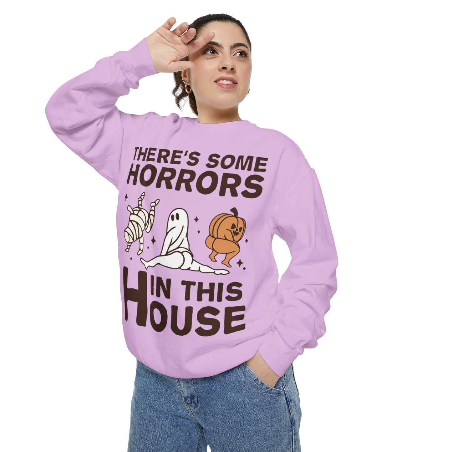 Halloween Themed Unisex Sweatshirt - Fun Ghosts & Mummy Design for Fall, Cozy Casual Wear, Halloween Party, Gift for Friends, Autumn Vibes