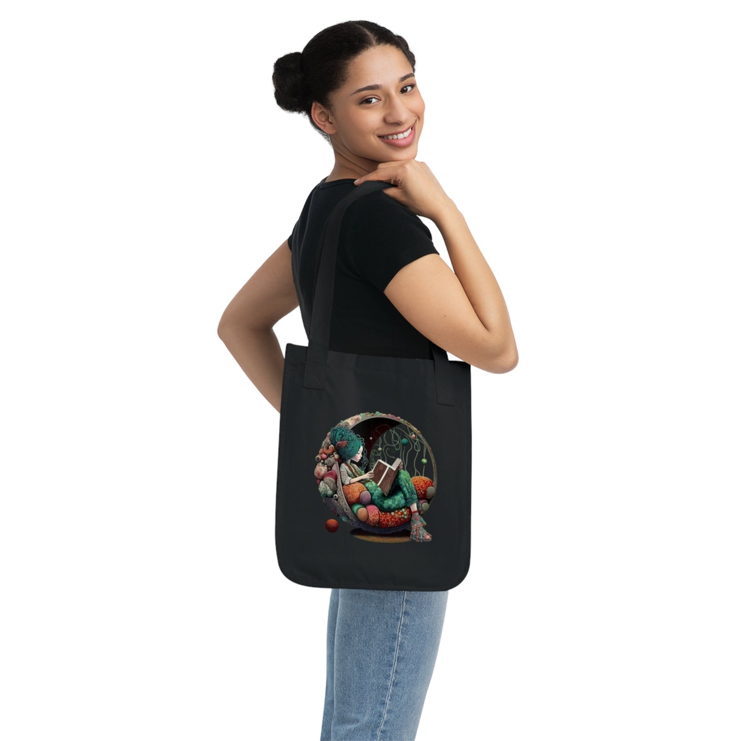 Inspiration On the Go Whimsical Organic Canvas Artistic Gift for Readers, Birthday Present, Reusable Bag
