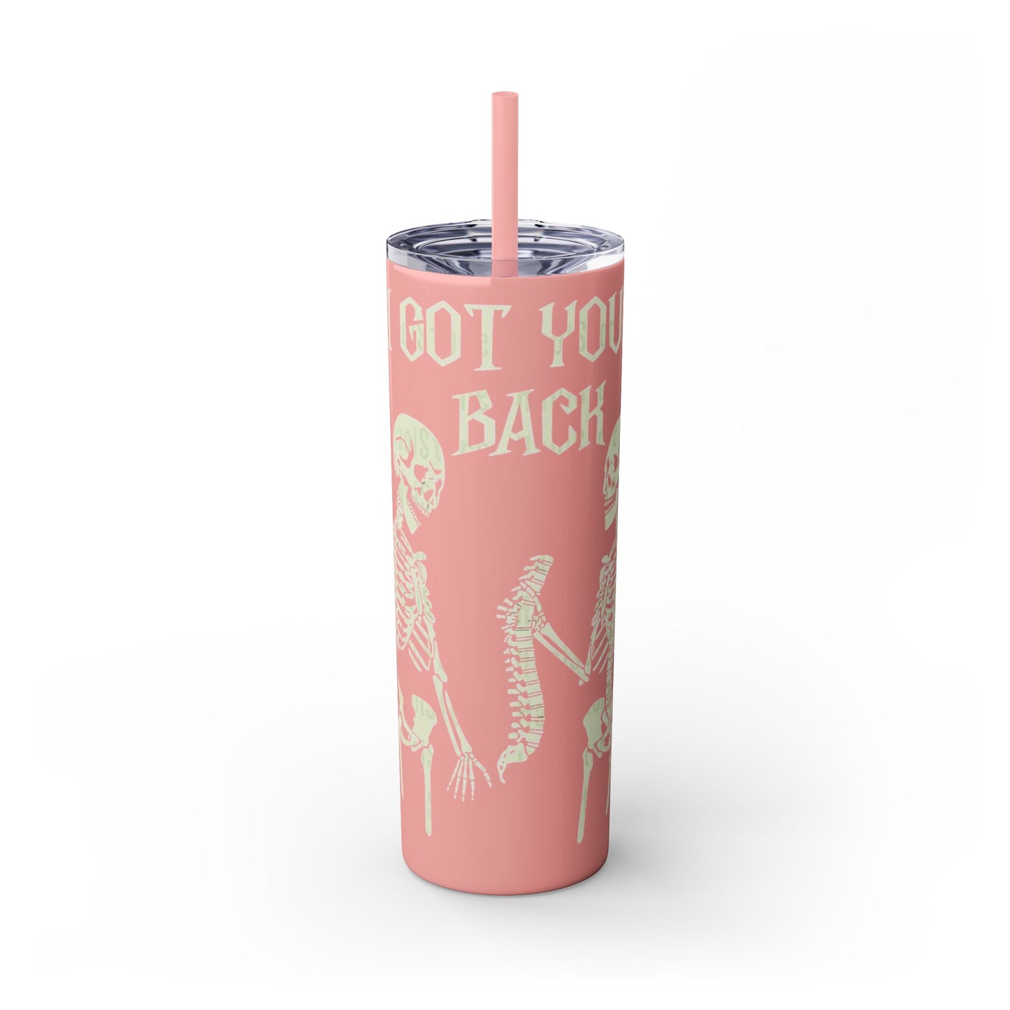 Halloween Skeleton-Themed Tumbler, Got Your Back Drinkware, I Got Your Back Skinny Tumbler, Cute Gifts for Halloween, Fun Vibes for Parties