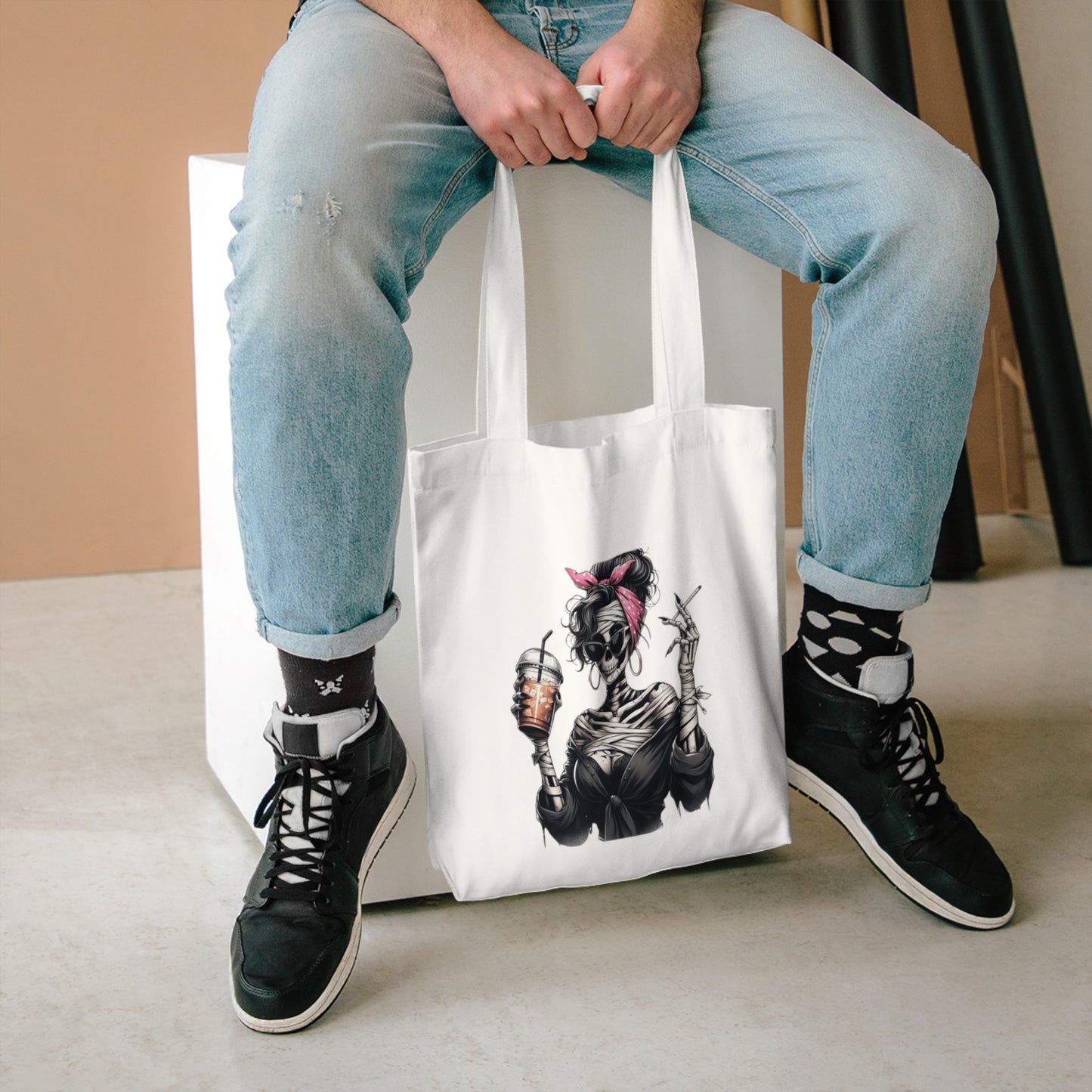 Spooky Season Cotton Tote Bag, Halloween Tote, Skull Tote, Eco-Friendly Bag, Gothic Style, Perfect for Trick or Treating