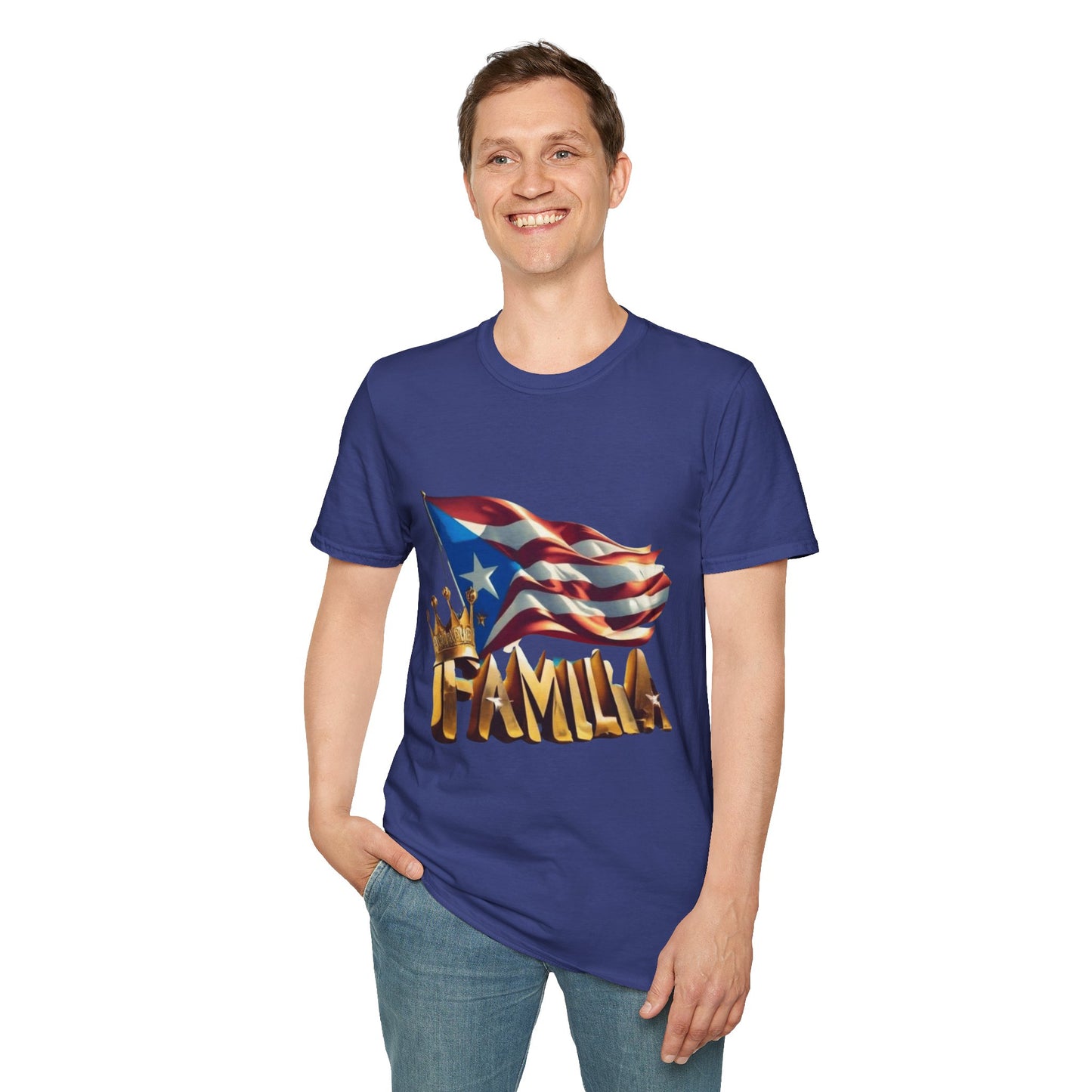 Puerto Rican Familia T-Shirt, Unisex Softstyle Tee, Patriotic Shirt, Family Unity Gift, Summer Celebration Apparel