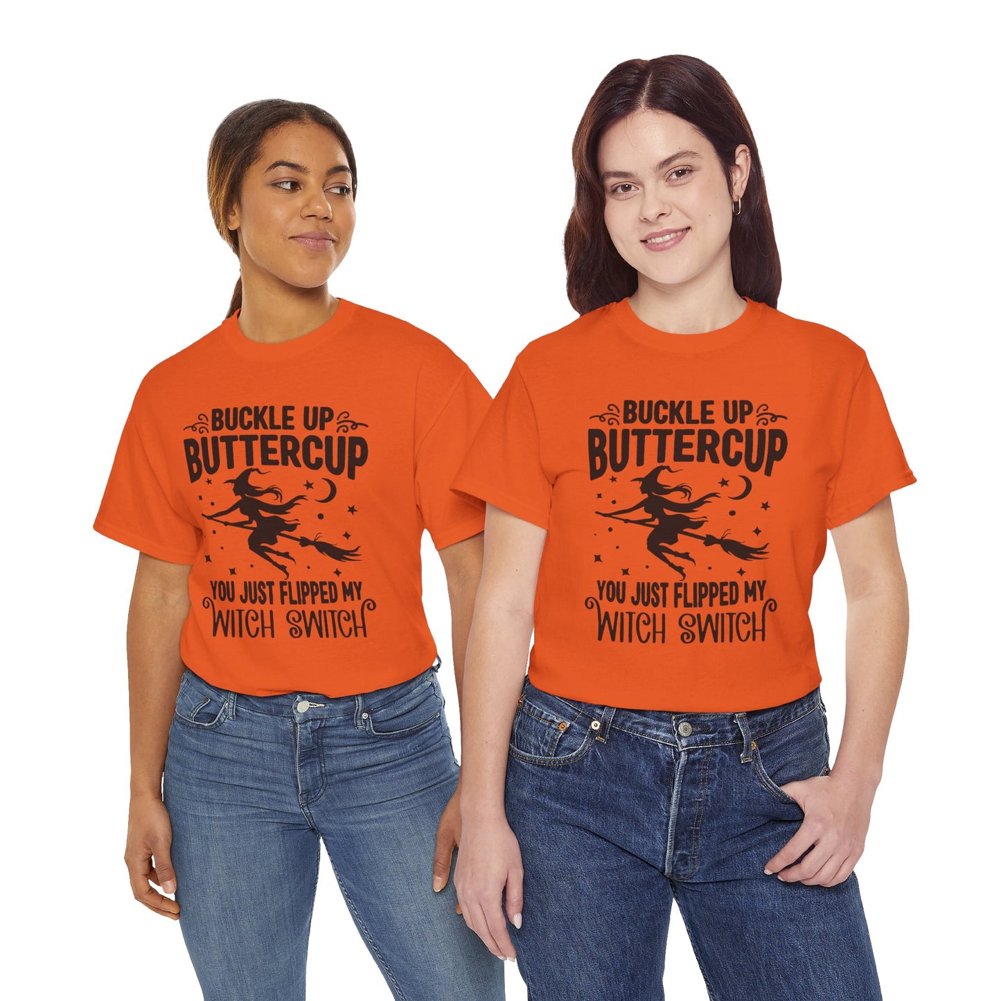 Witchy Humor Tee - Buckle Up Buttercup, Unisex Heavy Cotton Tee, Halloween Shirt, Casual Wear, Gift for Her, Funny T-Shirt
