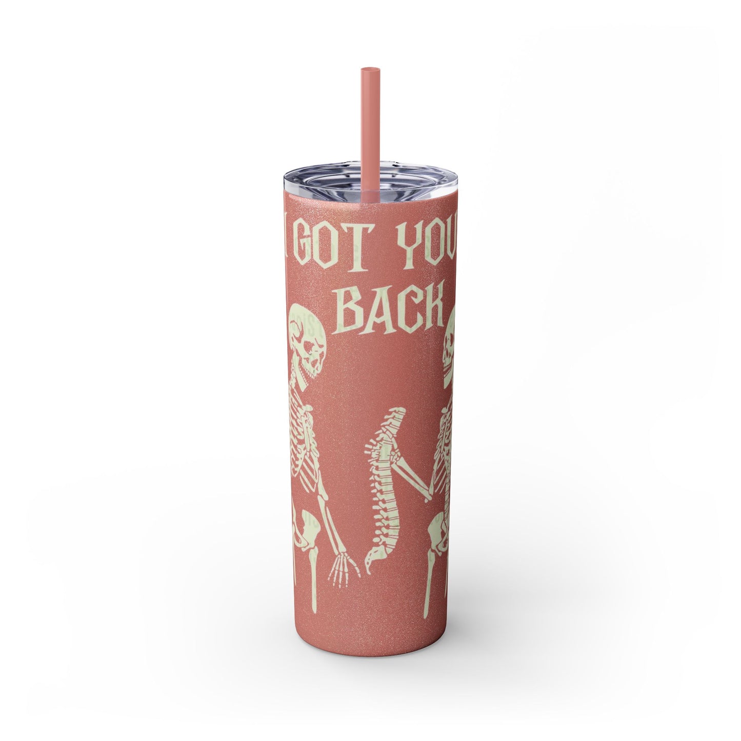 Halloween Skeleton-Themed Tumbler, Got Your Back Drinkware, I Got Your Back Skinny Tumbler, Cute Gifts for Halloween, Fun Vibes for Parties