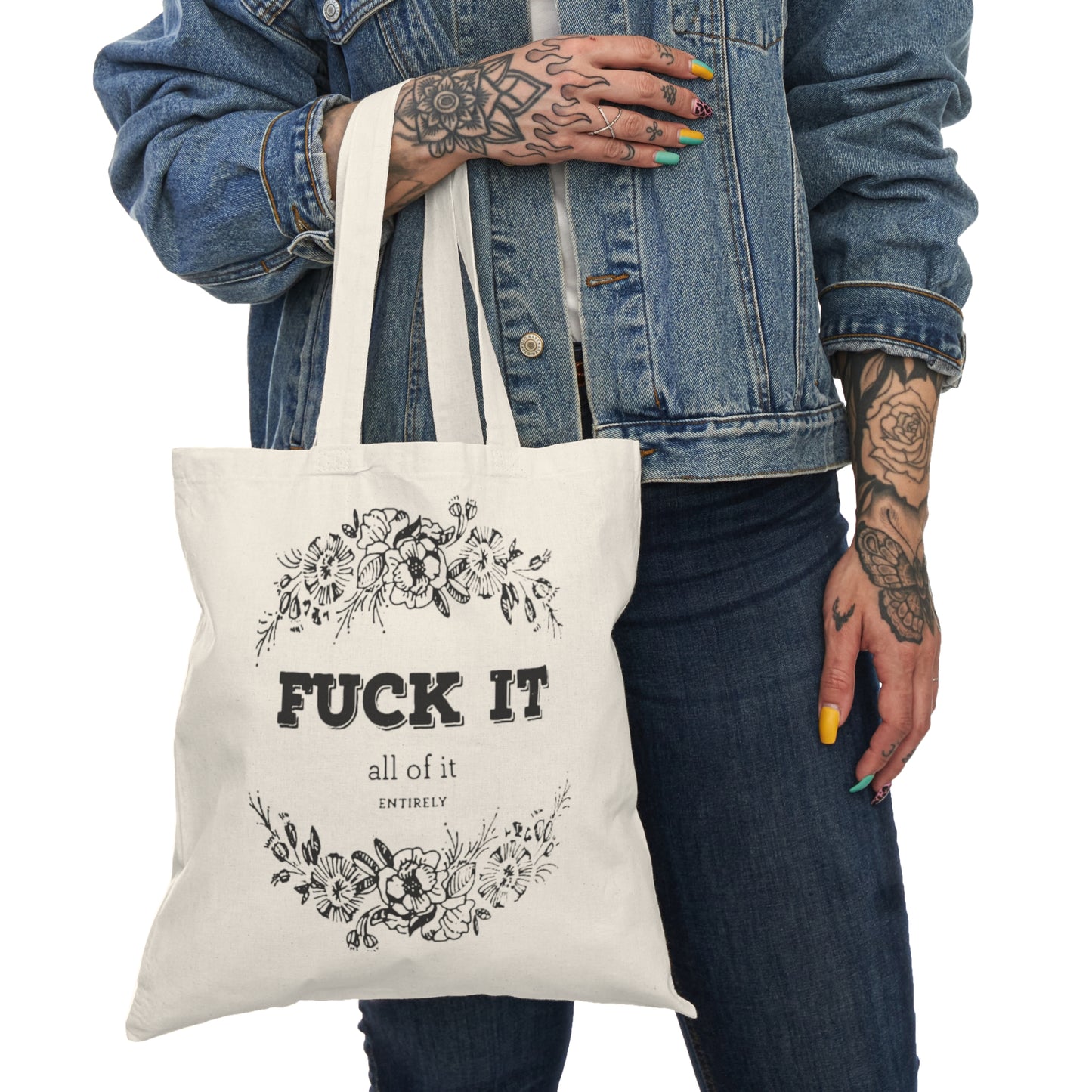 Funny Floral Tote Bag with Quote, Eco-Friendly Shopping Bag, Gift for Friends, Sustainable Beach Bag, Natural Canvas Bag