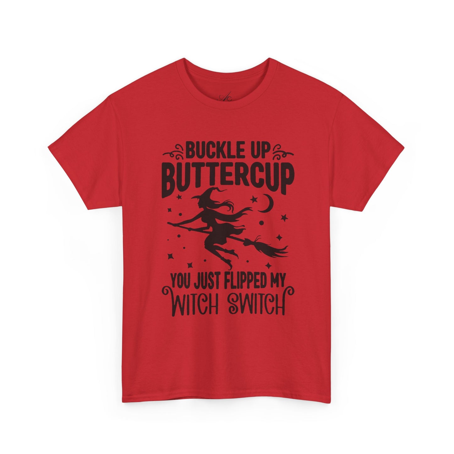 Witchy Humor Tee - Buckle Up Buttercup, Unisex Heavy Cotton Tee, Halloween Shirt, Casual Wear, Gift for Her, Funny T-Shirt