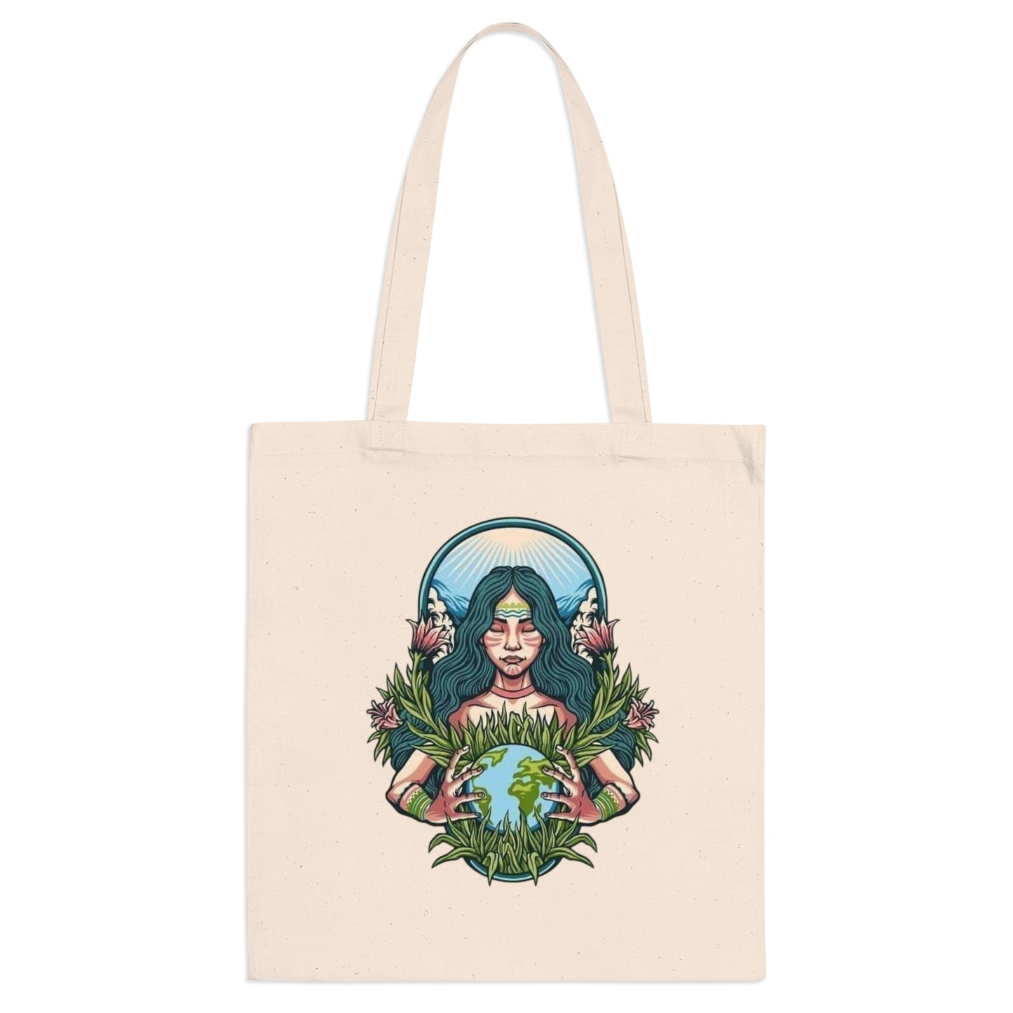 Nature Lover's Illustrated Tote Bag, Eco-Friendly Shopping Bag, Gift for Her, Boho Style, Earth Day Bag, Tote for Vegans