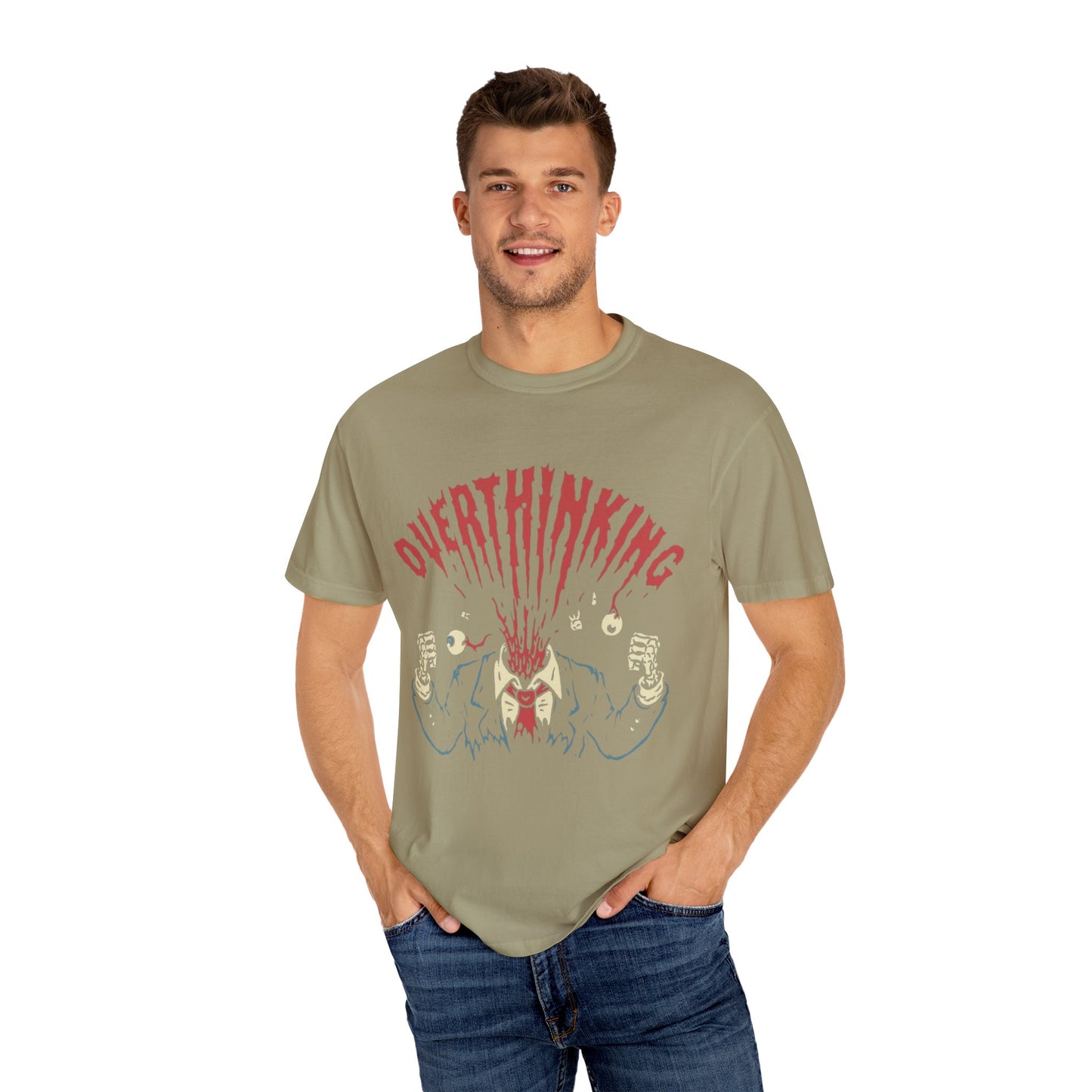 Mentally on Vacation Overthinking Garment-Dyed Unisex T-Shirt, Casual Wear, Gift for Anxiety Awareness, Self-Care Apparel, Unique Graphic Tee