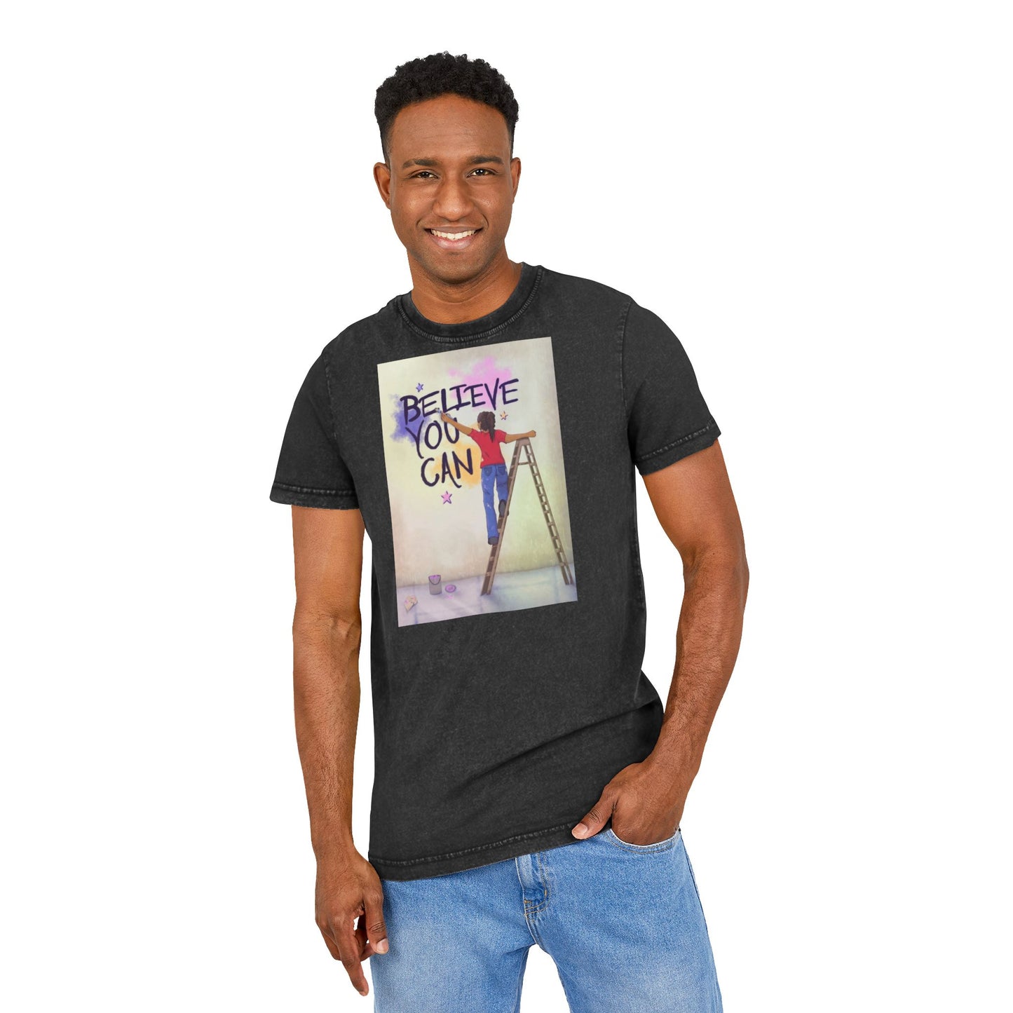 🧘♀️ Wear Your Peace. Believe You Can Acid Washed Tee - Motivational Shirt, Vintage Style T-Shirt, Casual Wear, Gift for Friends, Inspirational Apparel