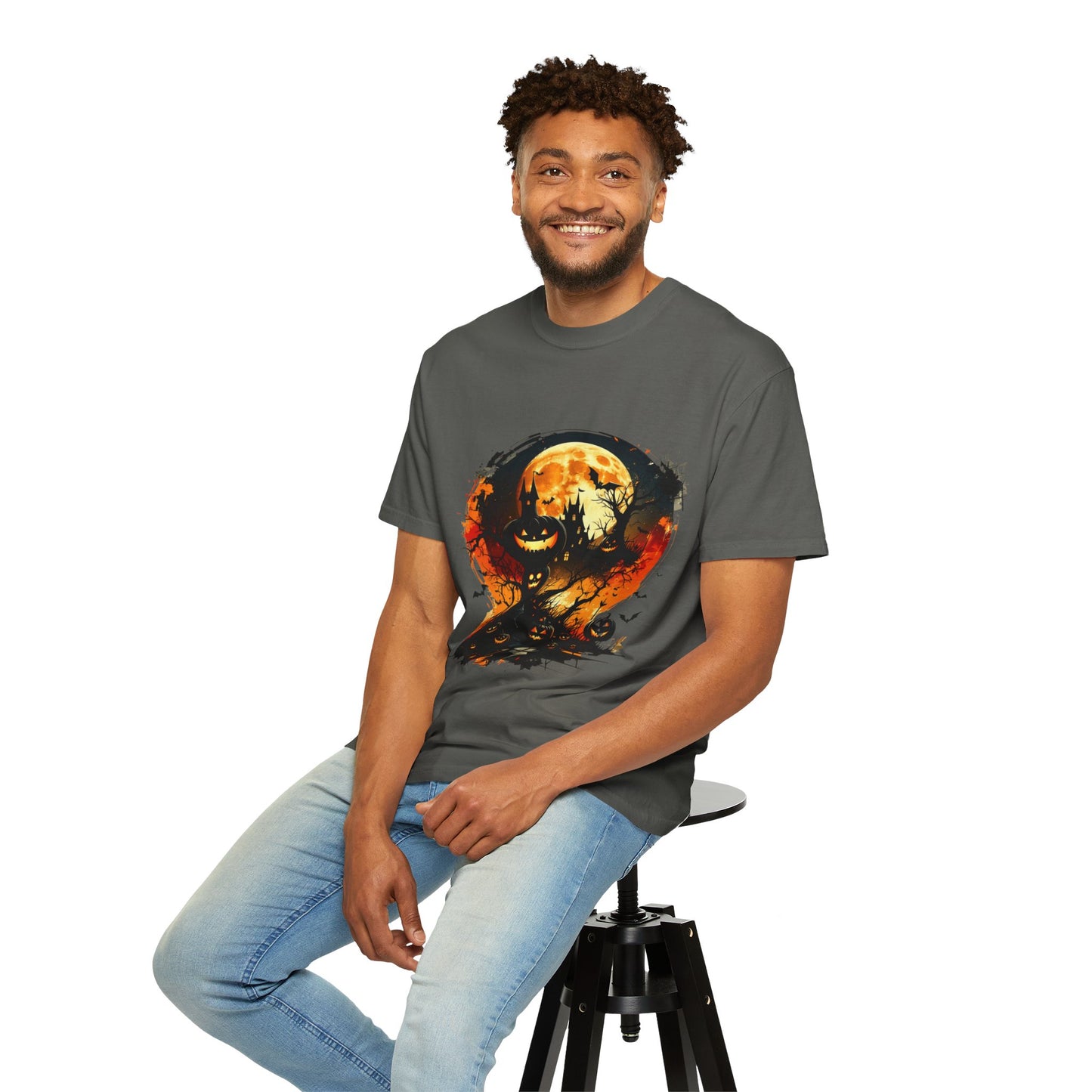 Halloween Moon Graphic T-shirt, Unisex Spooky Shirt, Fall Outfit, October Fest Tee, Halloween Party Wear, Trick or Treat T-shirt
