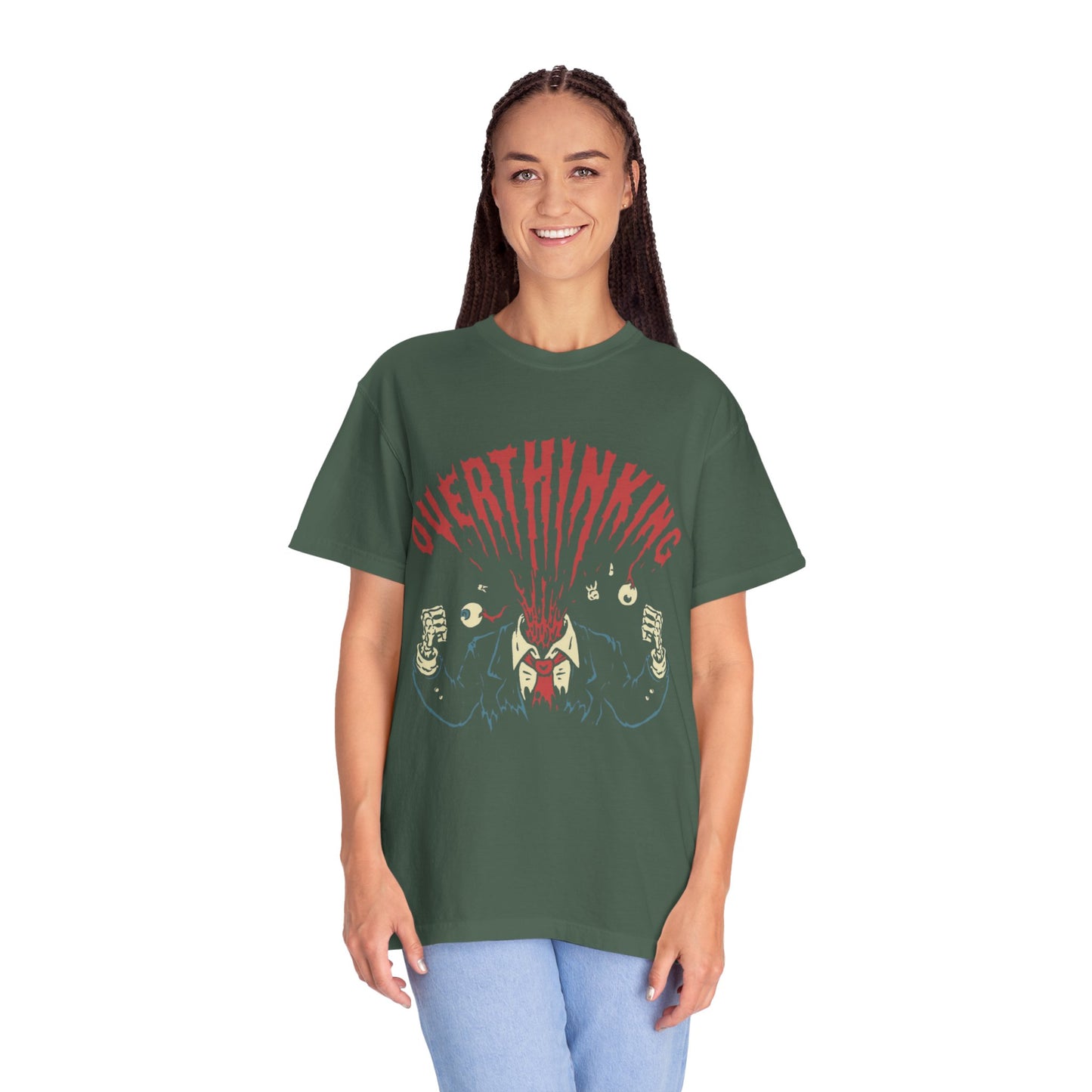 Mentally on Vacation Overthinking Garment-Dyed Unisex T-Shirt, Casual Wear, Gift for Anxiety Awareness, Self-Care Apparel, Unique Graphic Tee