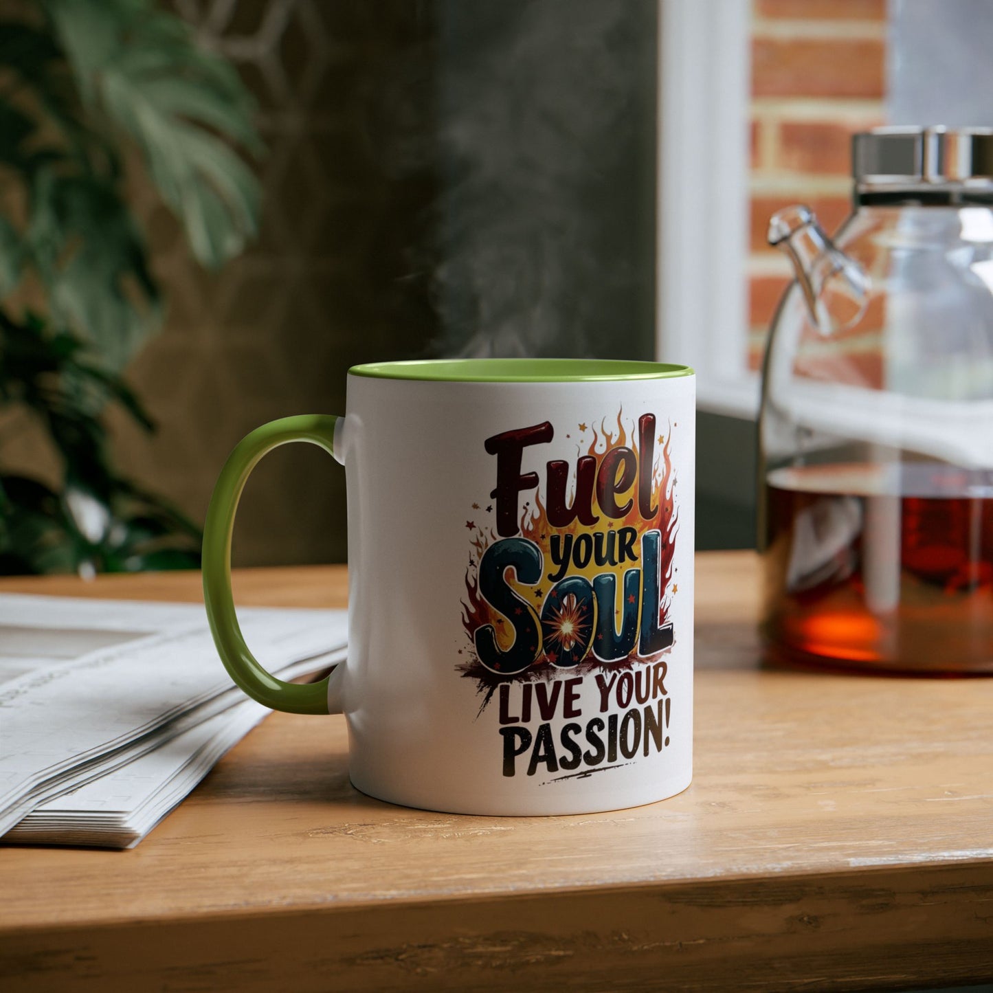 Fuel Your Soul Two-Tone Start your day with meaning. Coffee Mug | Inspirational Mug for Passionate Coffee Lovers, Gift for Creatives, Motivational Drinkware