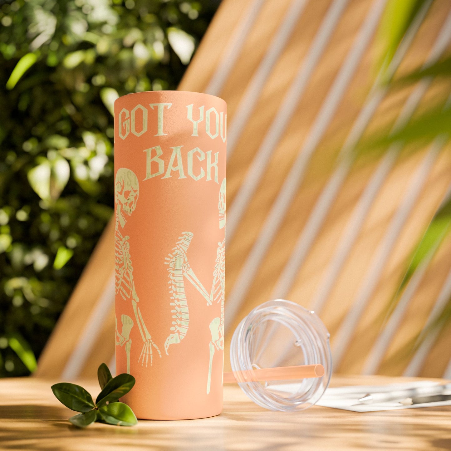 Halloween Skeleton-Themed Tumbler, Got Your Back Drinkware, I Got Your Back Skinny Tumbler, Cute Gifts for Halloween, Fun Vibes for Parties