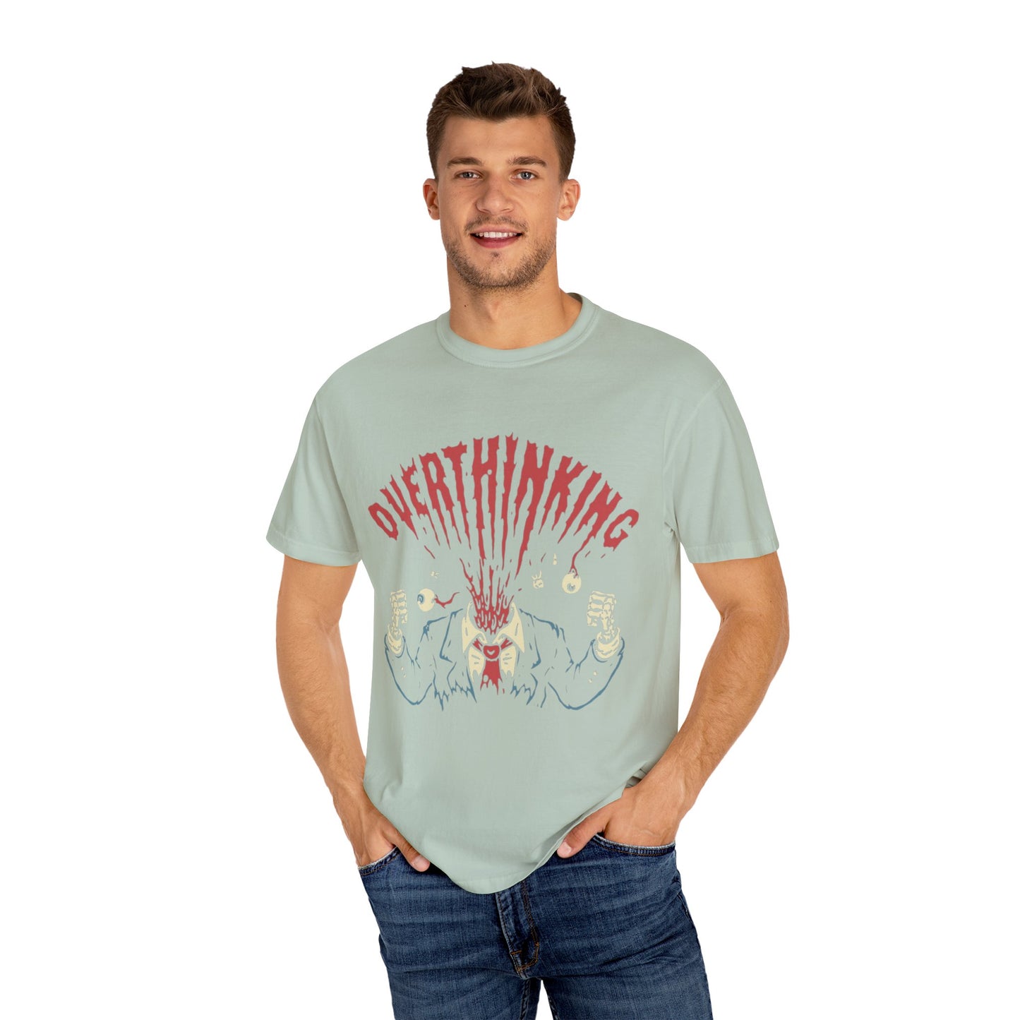 Mentally on Vacation Overthinking Garment-Dyed Unisex T-Shirt, Casual Wear, Gift for Anxiety Awareness, Self-Care Apparel, Unique Graphic Tee
