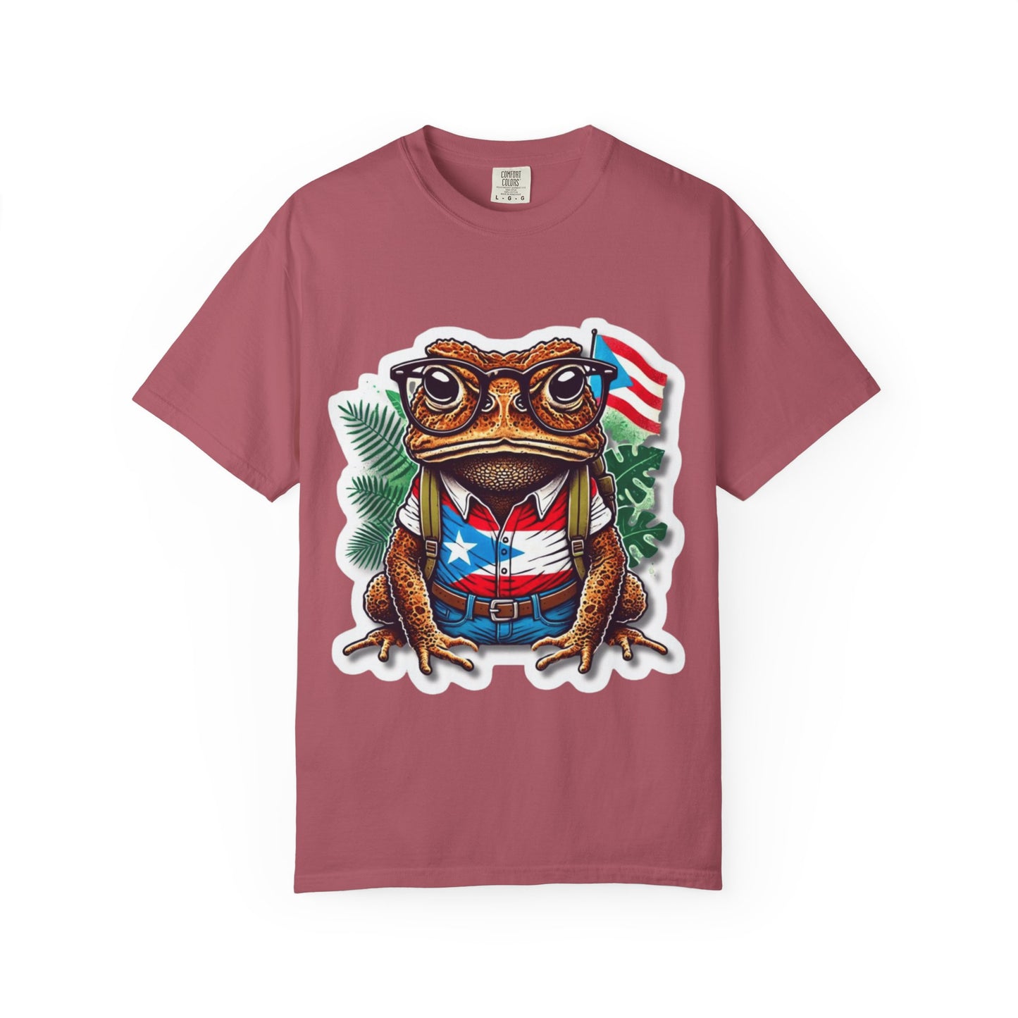 Puerto rico Patriotic Frog T-Shirt, Unisex Garment-Dyed Tee for Nature Lovers, Summer Parties, Luce tu orgullo puertorriqueño con estilo PR