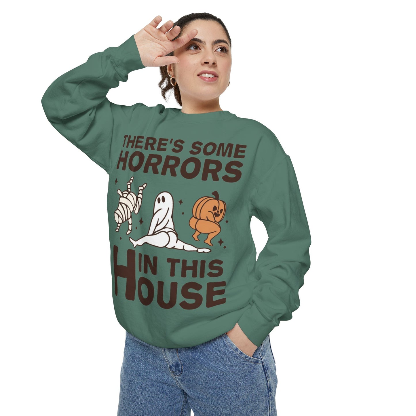 Halloween Themed Unisex Sweatshirt - Fun Ghosts & Mummy Design for Fall, Cozy Casual Wear, Halloween Party, Gift for Friends, Autumn Vibes