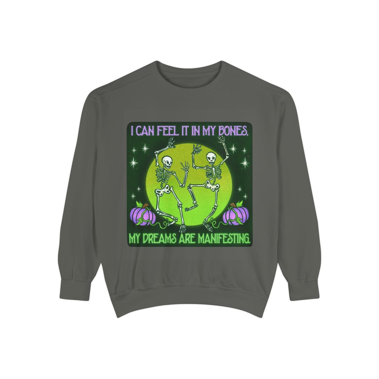 Spooky Manifesting Sweatshirt, Unisex Skeleton Pullover, Halloween Apparel, Cozy Fall Fashion, Casual Trendy Top, Unique Gift