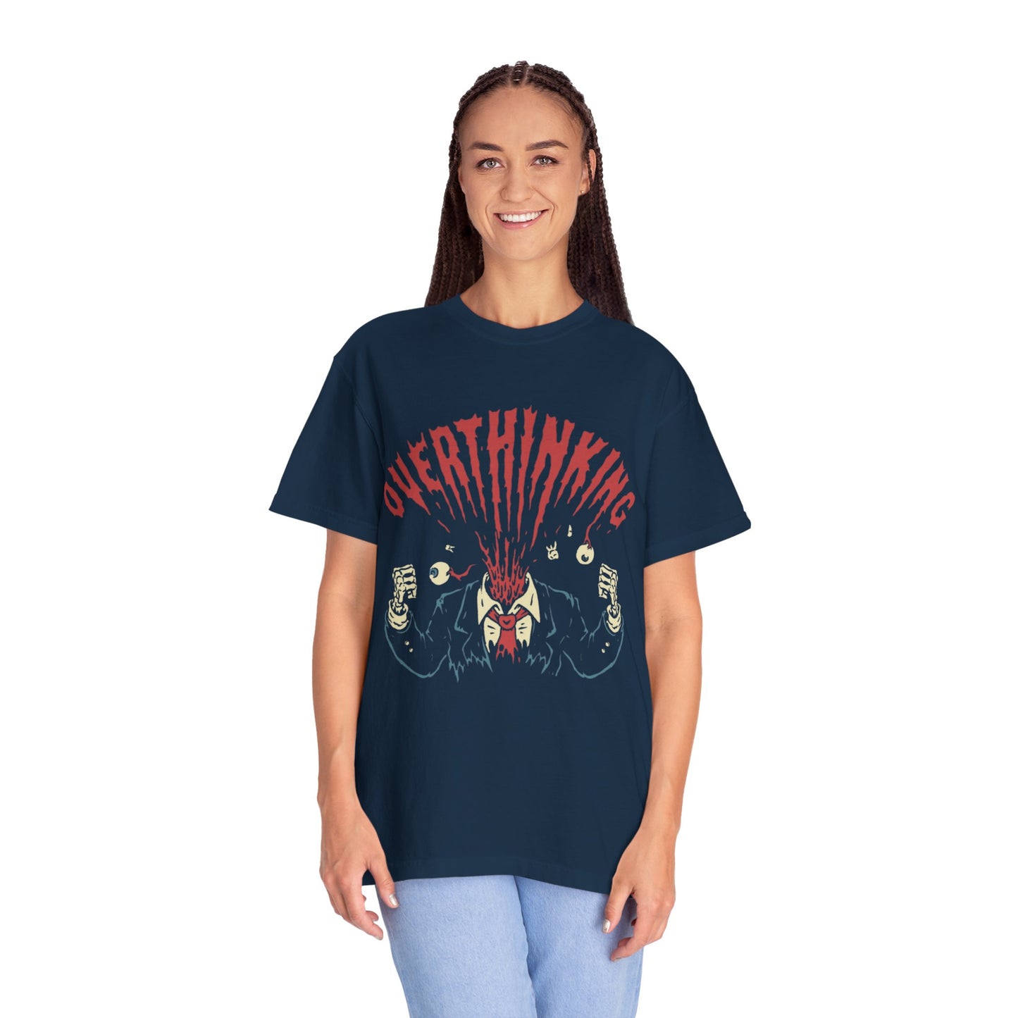 Mentally on Vacation Overthinking Garment-Dyed Unisex T-Shirt, Casual Wear, Gift for Anxiety Awareness, Self-Care Apparel, Unique Graphic Tee