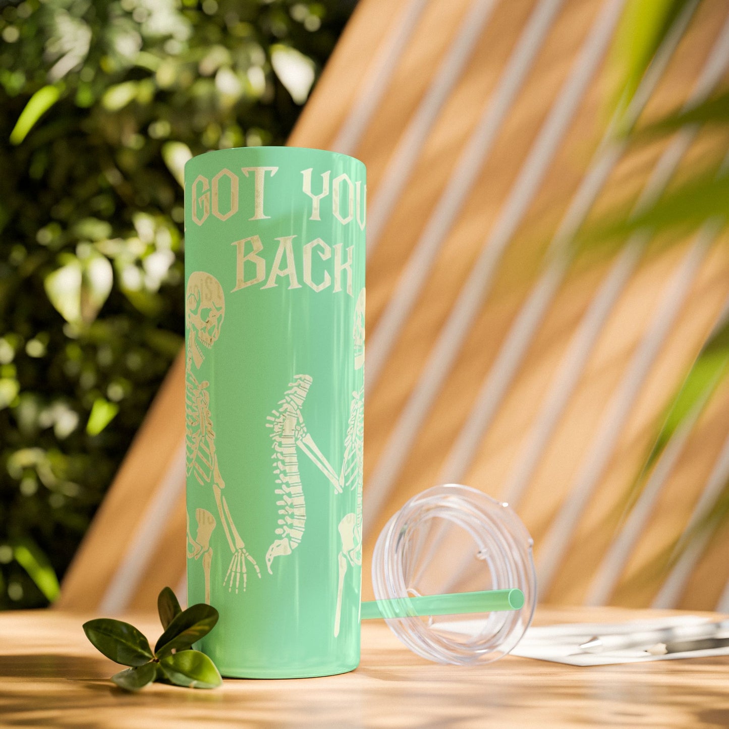 Halloween Skeleton-Themed Tumbler, Got Your Back Drinkware, I Got Your Back Skinny Tumbler, Cute Gifts for Halloween, Fun Vibes for Parties