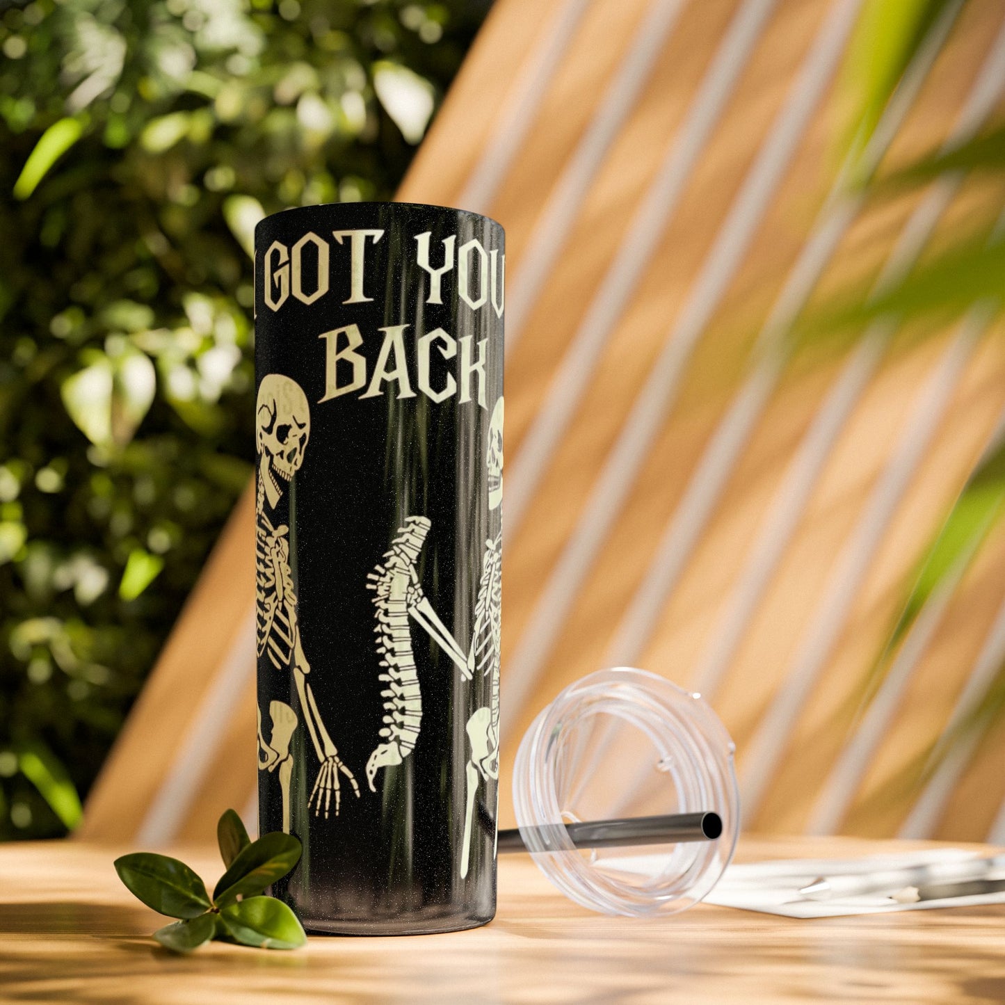 Halloween Skeleton-Themed Tumbler, Got Your Back Drinkware, I Got Your Back Skinny Tumbler, Cute Gifts for Halloween, Fun Vibes for Parties