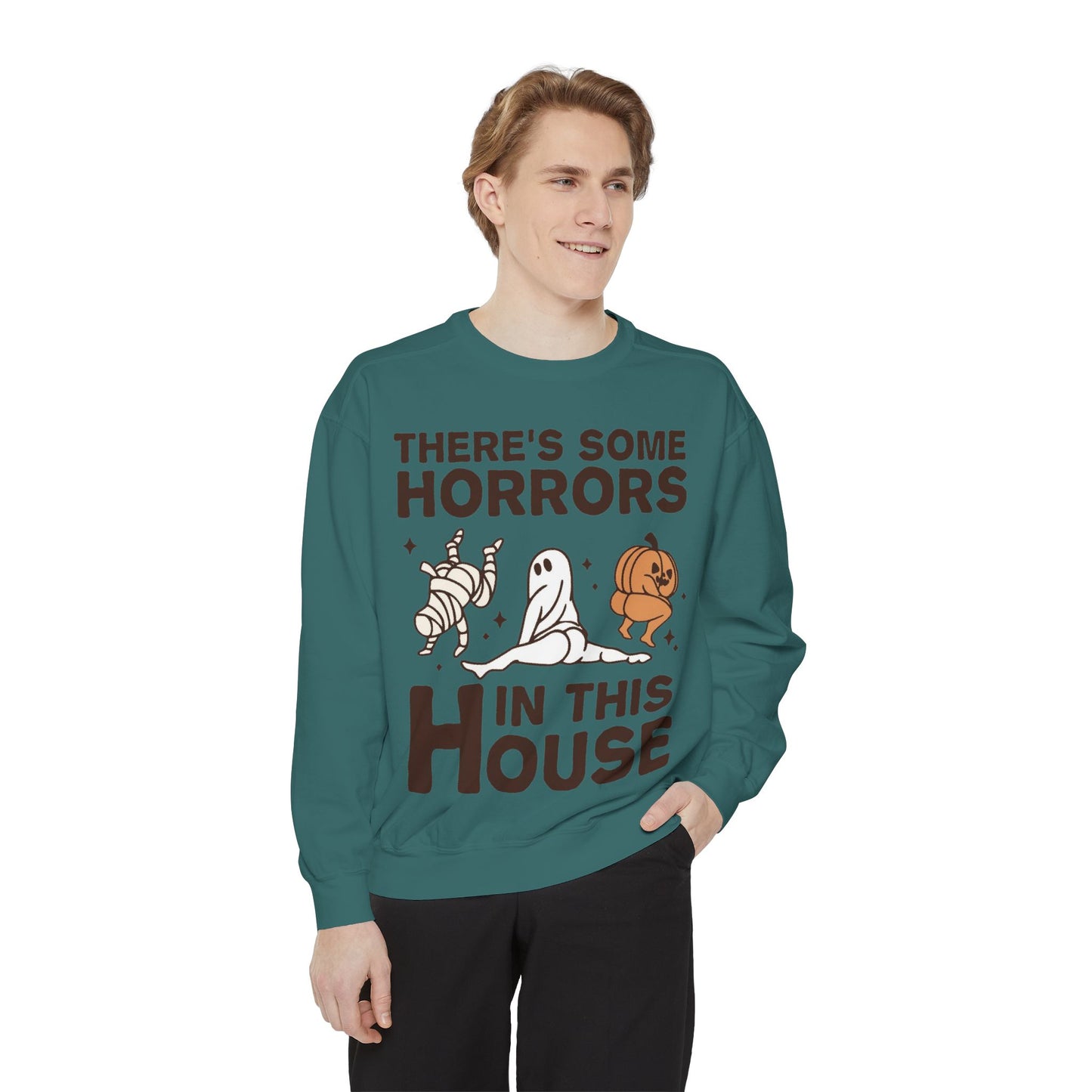 Halloween Themed Unisex Sweatshirt - Fun Ghosts & Mummy Design for Fall, Cozy Casual Wear, Halloween Party, Gift for Friends, Autumn Vibes
