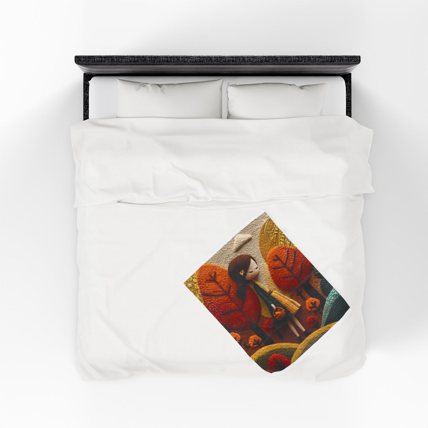 Autumn Forest Girl Plush Blanket — Cozy Velveteen Fall Throw