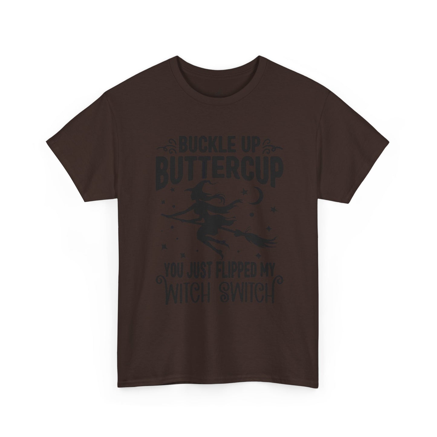 Witchy Humor Tee - Buckle Up Buttercup, Unisex Heavy Cotton Tee, Halloween Shirt, Casual Wear, Gift for Her, Funny T-Shirt
