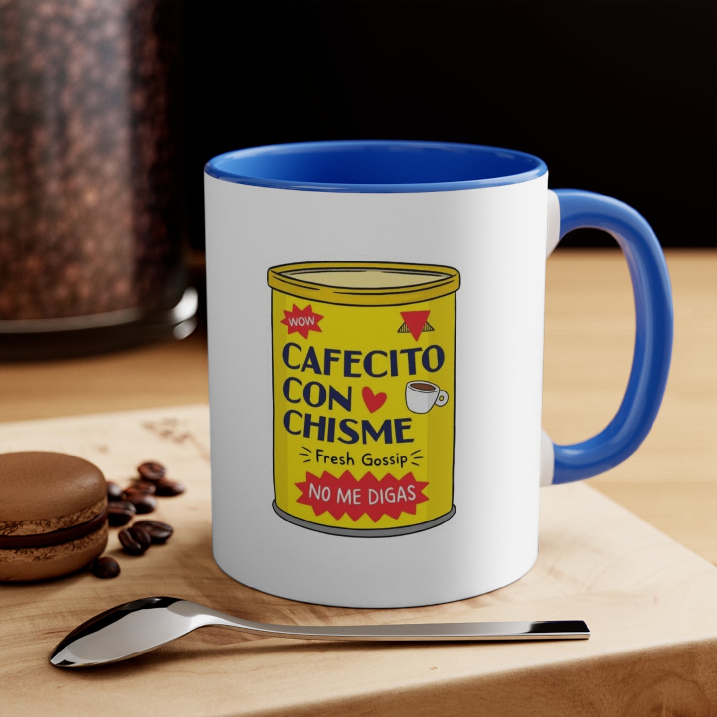 Cafecito Con Chisme Accent Mug, Coffee Lover Gift, Fun Gossip Mug, Red Handle Mug, Unique Kitchen Decor