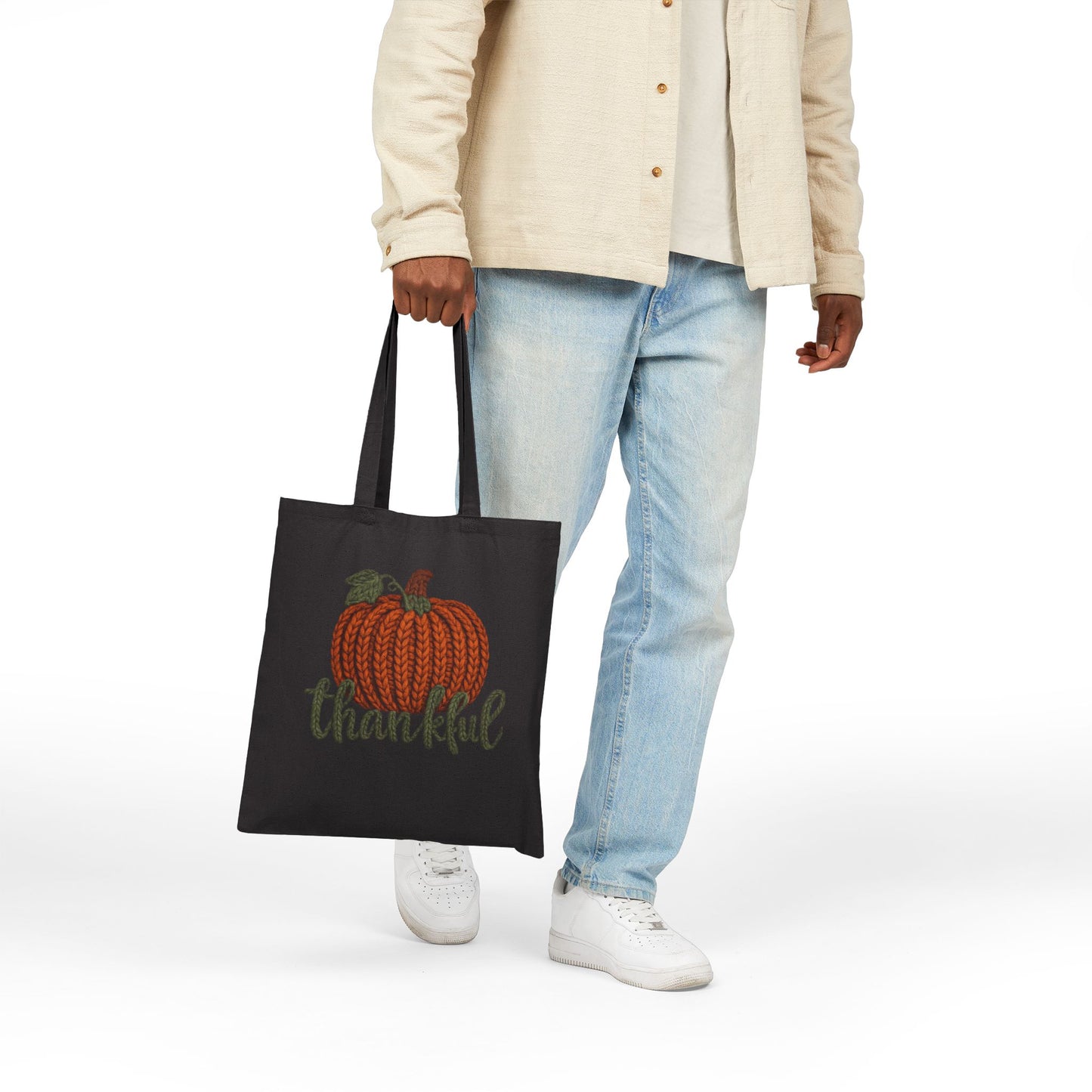 Thankful Pumpkin Tote Bag Christmas Tote Bag Festive Holiday Design