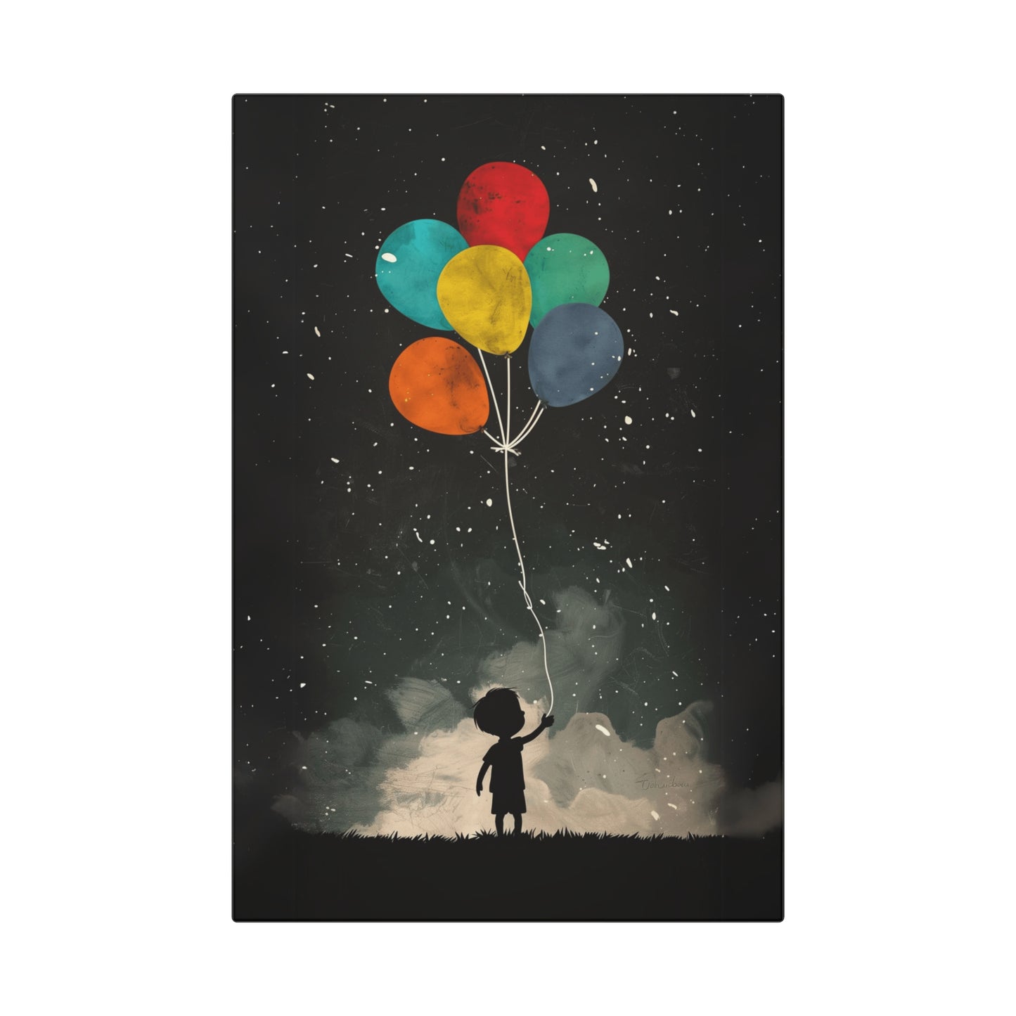 nursery wall canvas with child holding balloons vertical art print
whimsical baby shower gift canvas art for kids room
pastel colored child and balloon wall decor lifestyle view