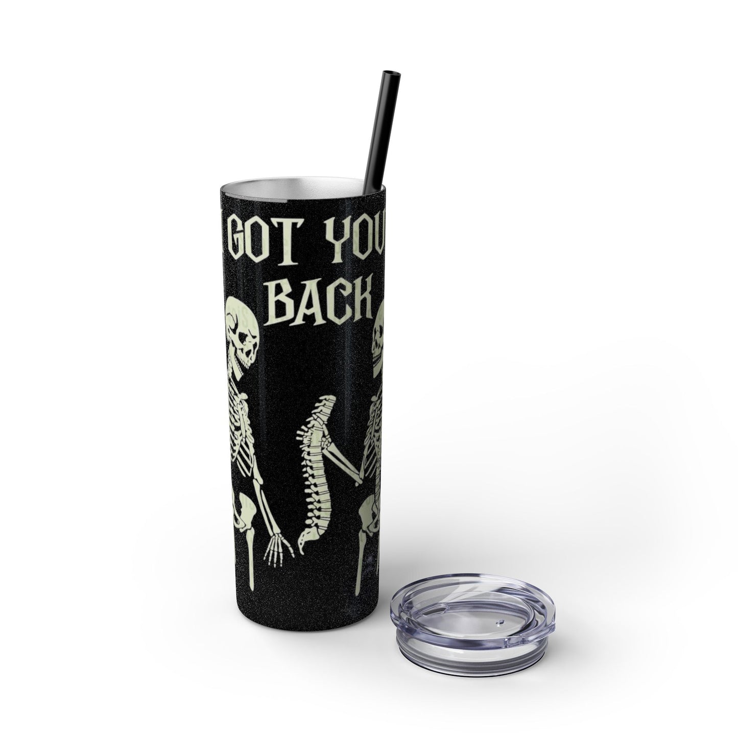 Halloween Skeleton-Themed Tumbler, Got Your Back Drinkware, I Got Your Back Skinny Tumbler, Cute Gifts for Halloween, Fun Vibes for Parties