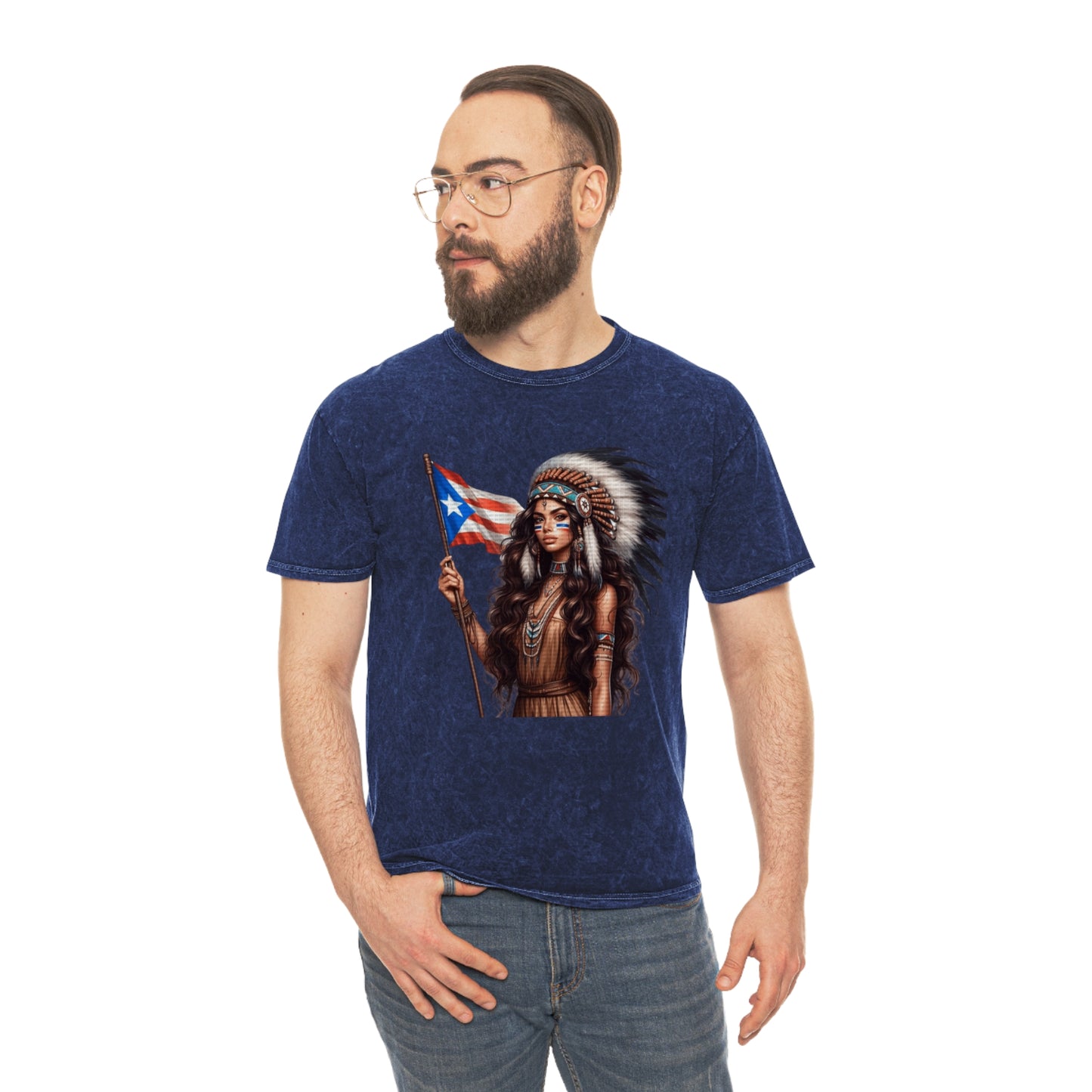 Viva Puerto Rico Cultural Heritage Mineral Wash T-Shirt, Boho Graphic Top, Tribal Art Clothing