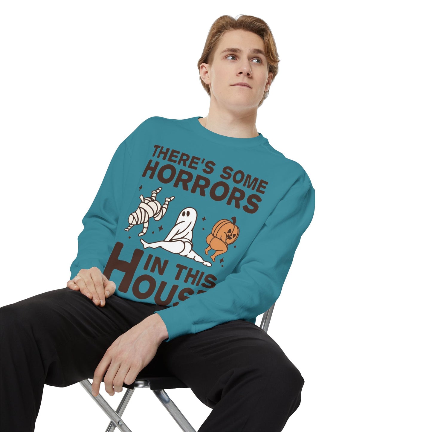 Halloween Themed Unisex Sweatshirt - Fun Ghosts & Mummy Design for Fall, Cozy Casual Wear, Halloween Party, Gift for Friends, Autumn Vibes