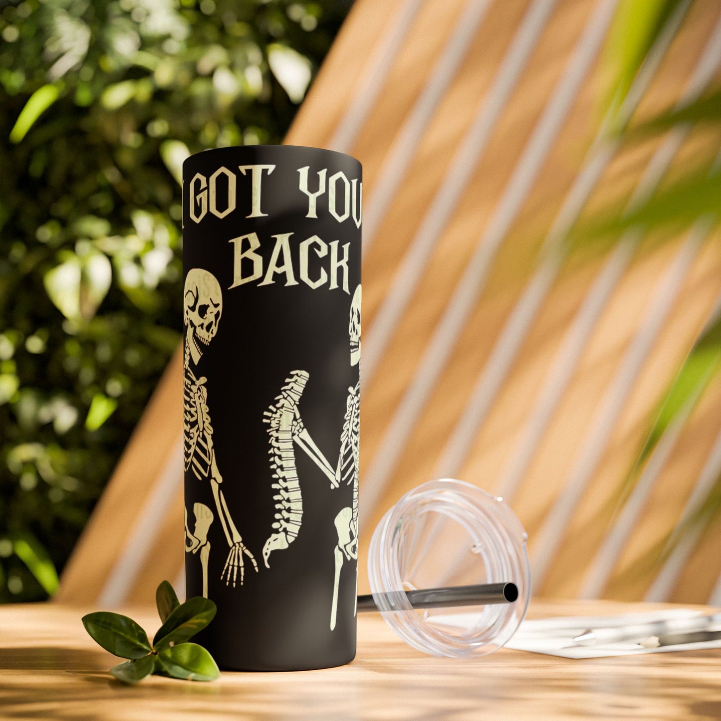Halloween Skeleton-Themed Tumbler, Got Your Back Drinkware, I Got Your Back Skinny Tumbler, Cute Gifts for Halloween, Fun Vibes for Parties