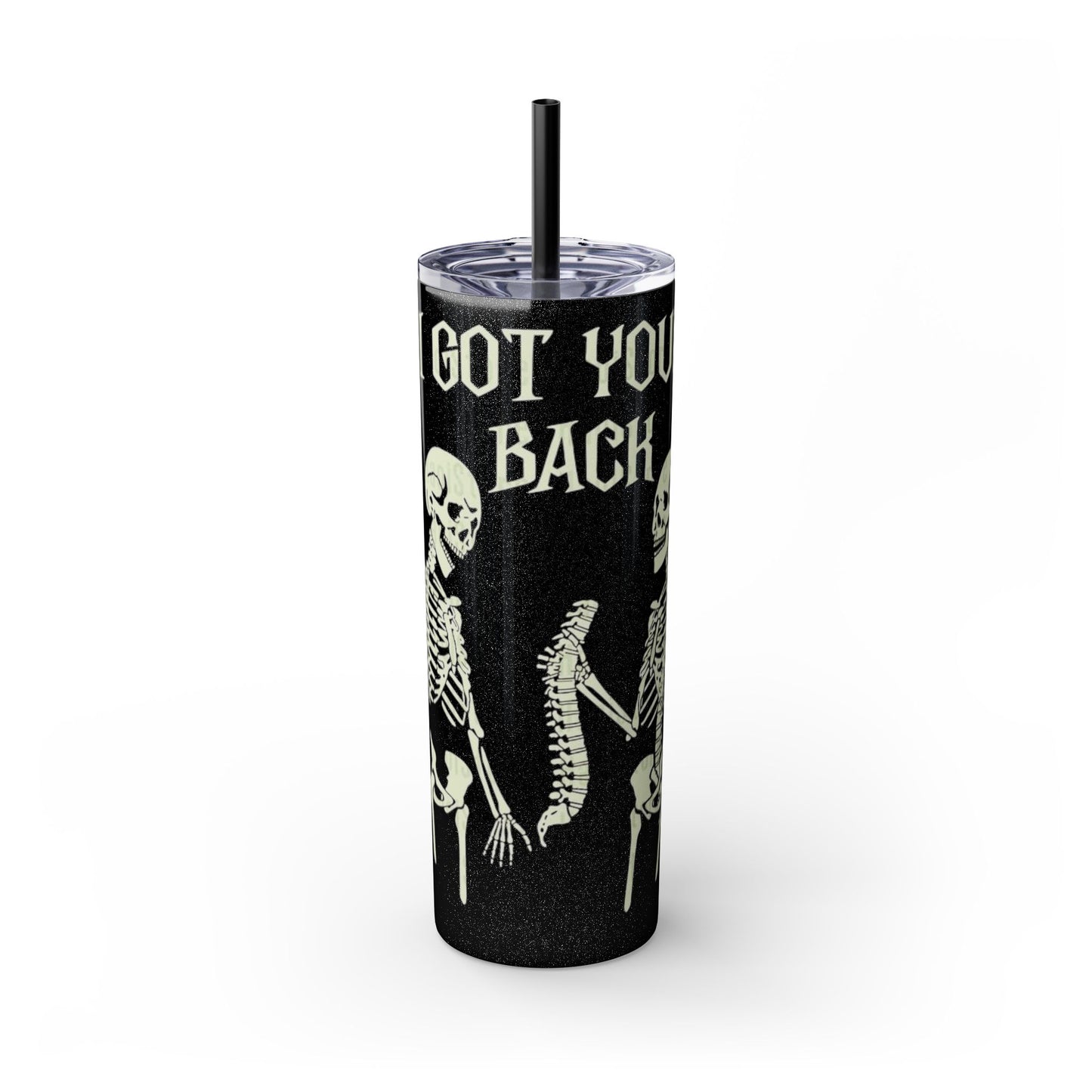 Halloween Skeleton-Themed Tumbler, Got Your Back Drinkware, I Got Your Back Skinny Tumbler, Cute Gifts for Halloween, Fun Vibes for Parties