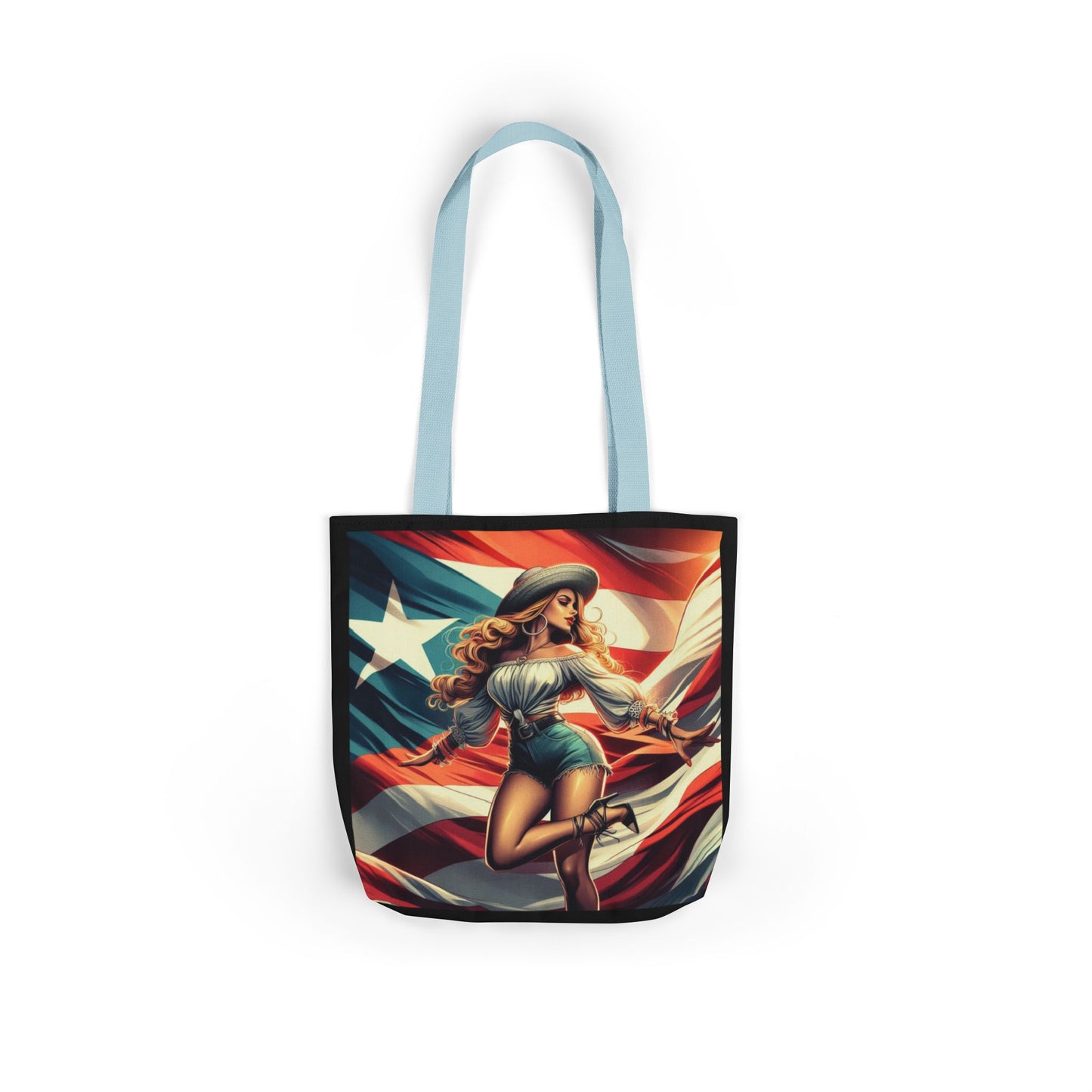 Puerto Rican Flag Handbag Canvas Tote Bag, 5-Color Straps