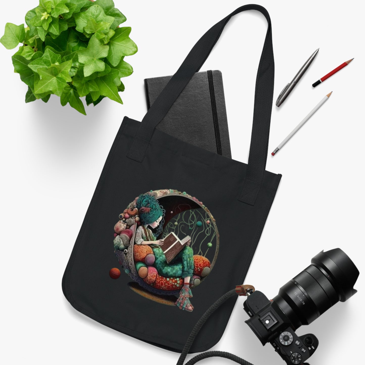 Inspiration On the Go Whimsical Organic Canvas Artistic Gift for Readers, Birthday Present, Reusable Bag