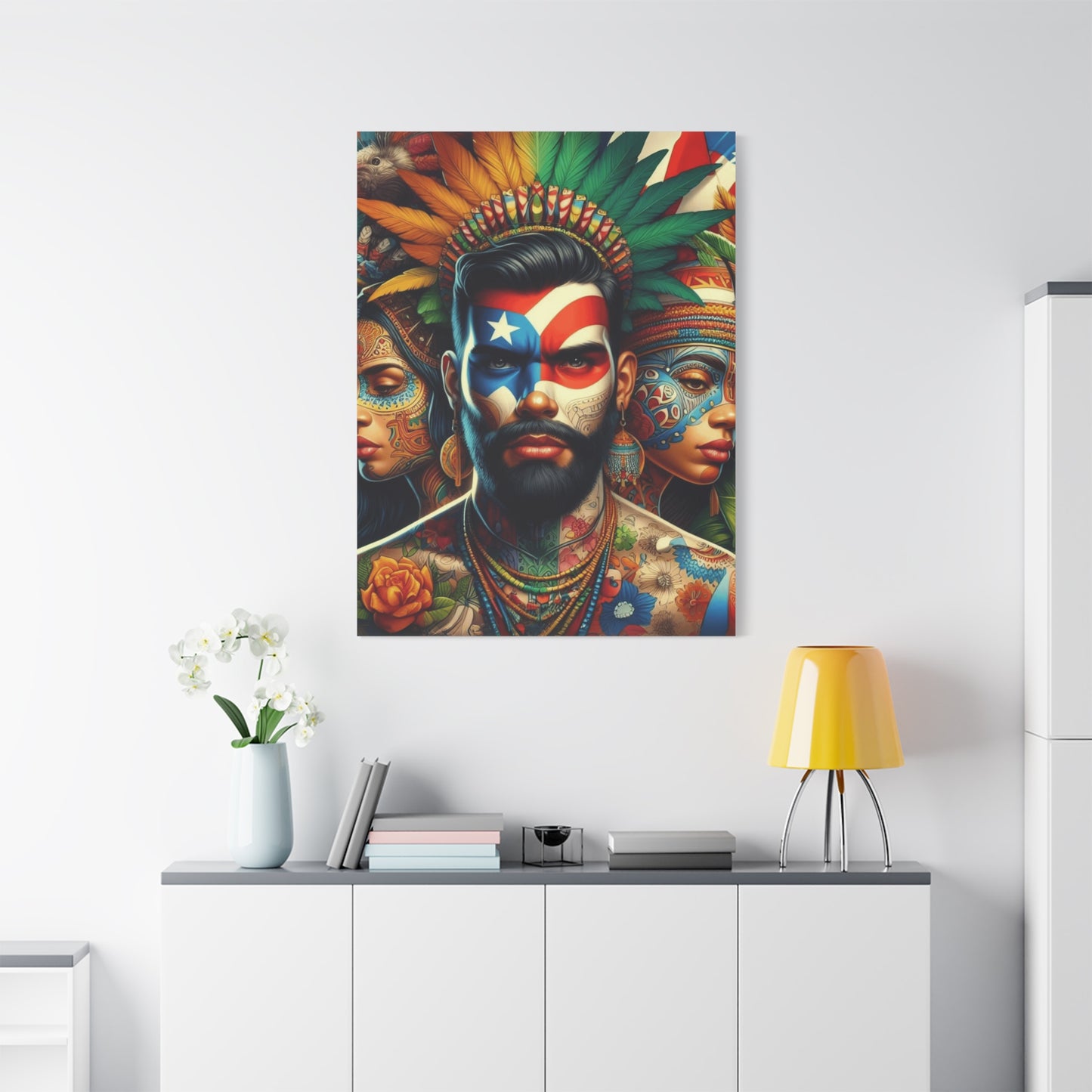 La Isla del Encanto Taíno Symbol Design Vibrant Cultural Art Canvas Print, Wall Decor, Home Decoration, Unique Artwork, Bohemian Style, Gift for Art Lovers