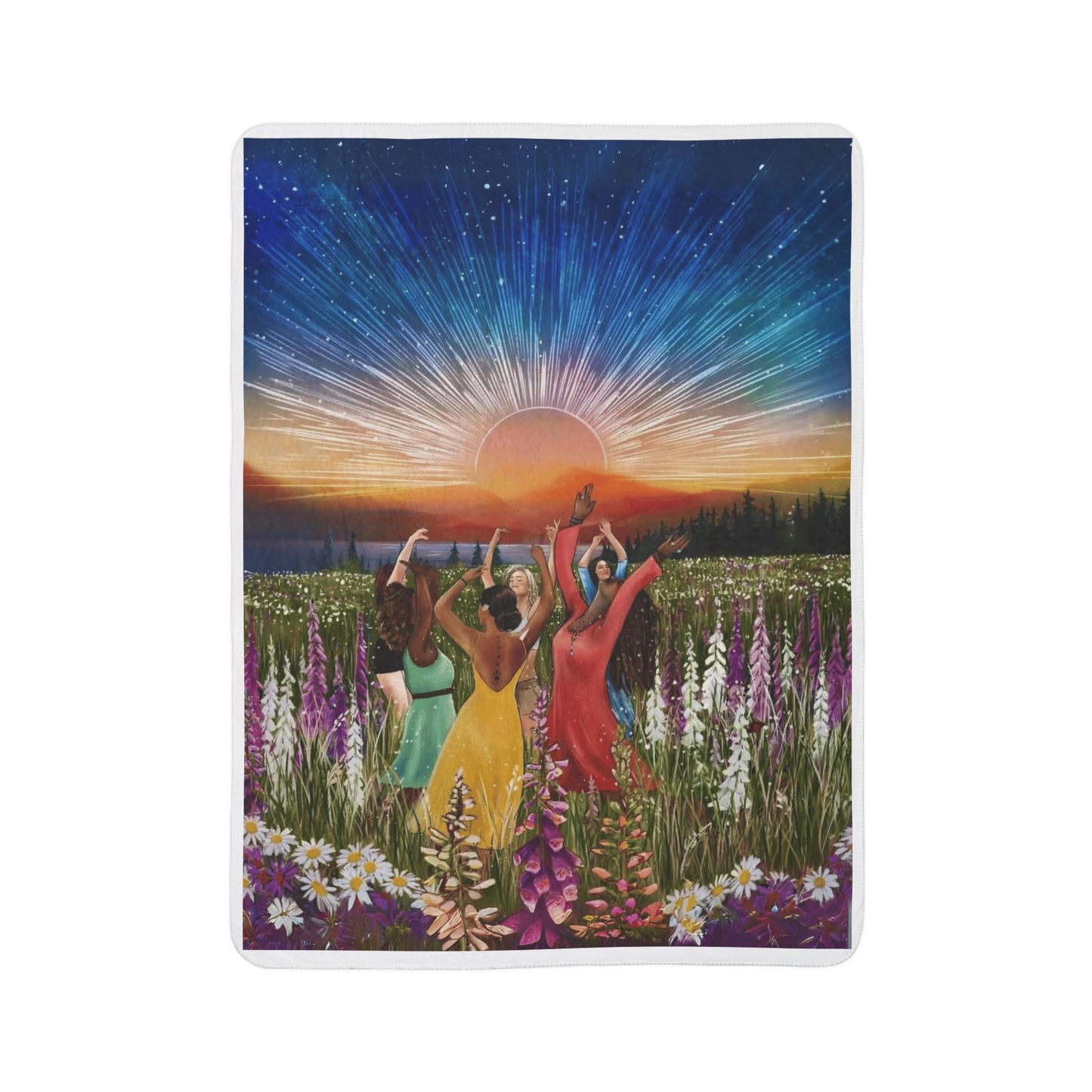 Sunset Dance Boho Sherpa Blanket – Cozy Fleece Throw for Nature Lovers & Evening Relaxation