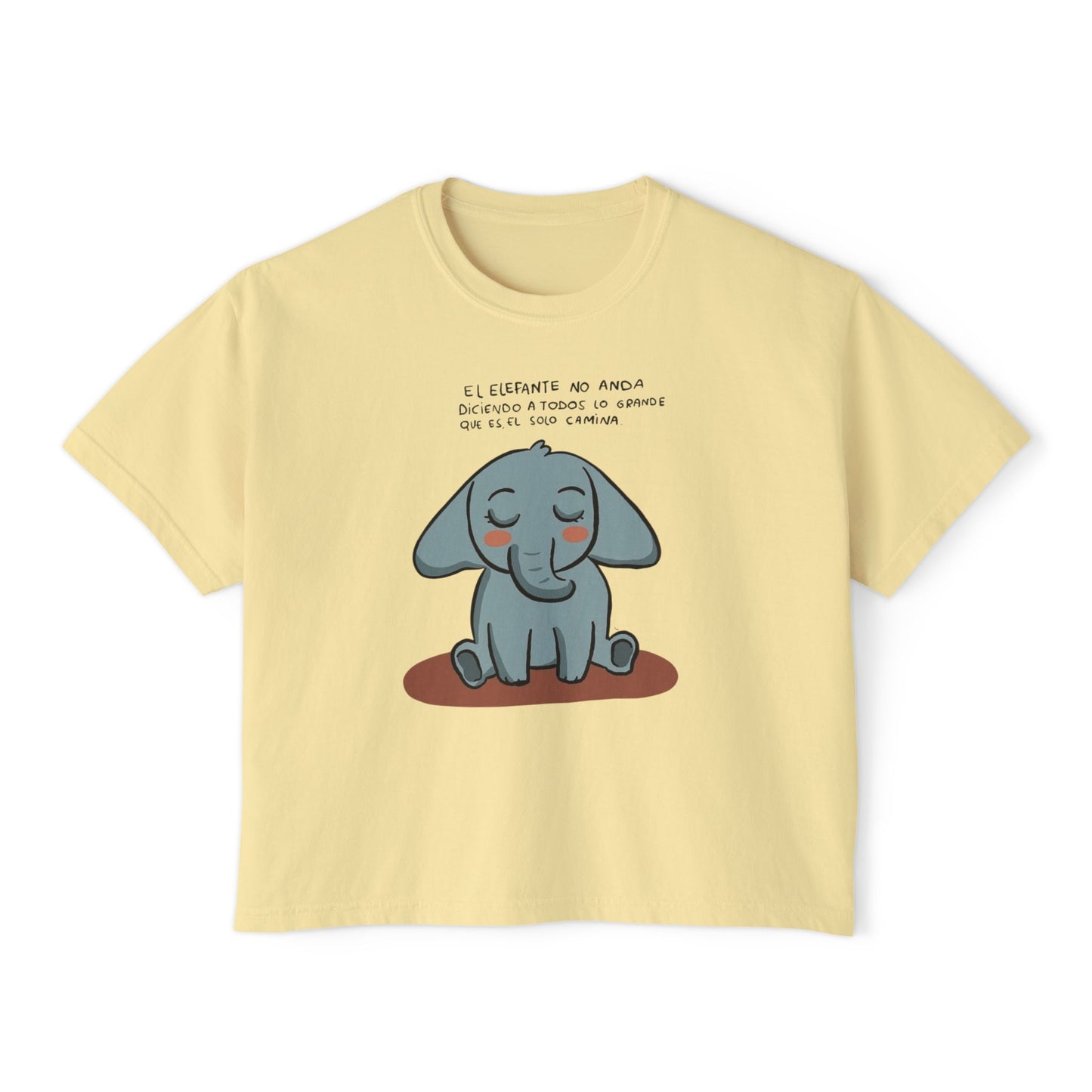 🌸 🧘♀️ Viste tu paz – Que tu energía hable primero Cute Elephant Women's Boxy Tee, Relaxed Fit Shirt, Gift for Animal Lovers, Casual Wear,