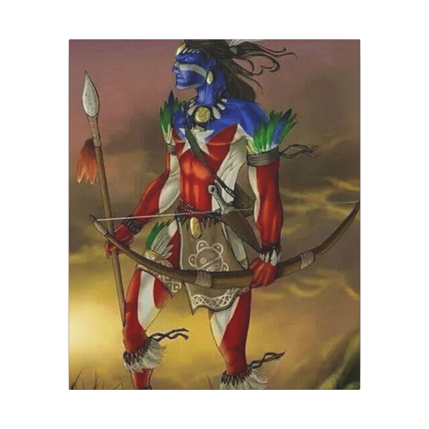 Borikén Rooted in Culture, Radiating Power Tribal Puerto Rico Warrior Canvas Art, Taino Wall Decor, Boho, Unique Gift for Collectors, Cultural Prints