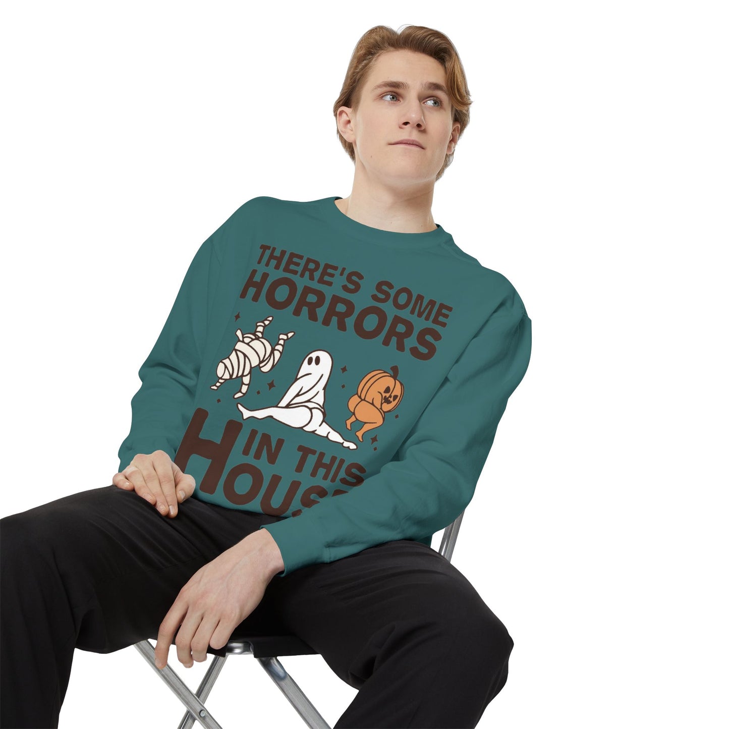 Halloween Themed Unisex Sweatshirt - Fun Ghosts & Mummy Design for Fall, Cozy Casual Wear, Halloween Party, Gift for Friends, Autumn Vibes