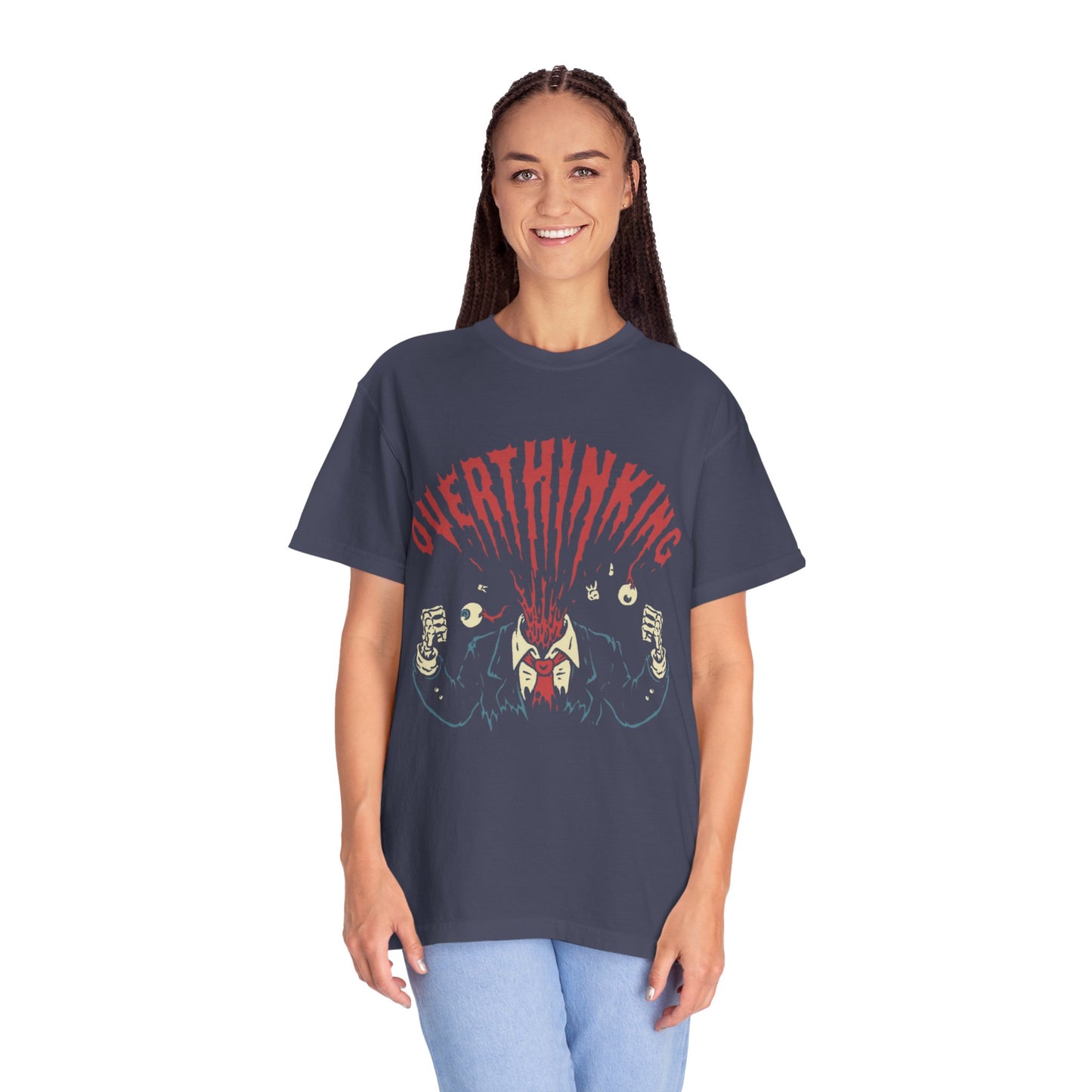 Mentally on Vacation Overthinking Garment-Dyed Unisex T-Shirt, Casual Wear, Gift for Anxiety Awareness, Self-Care Apparel, Unique Graphic Tee