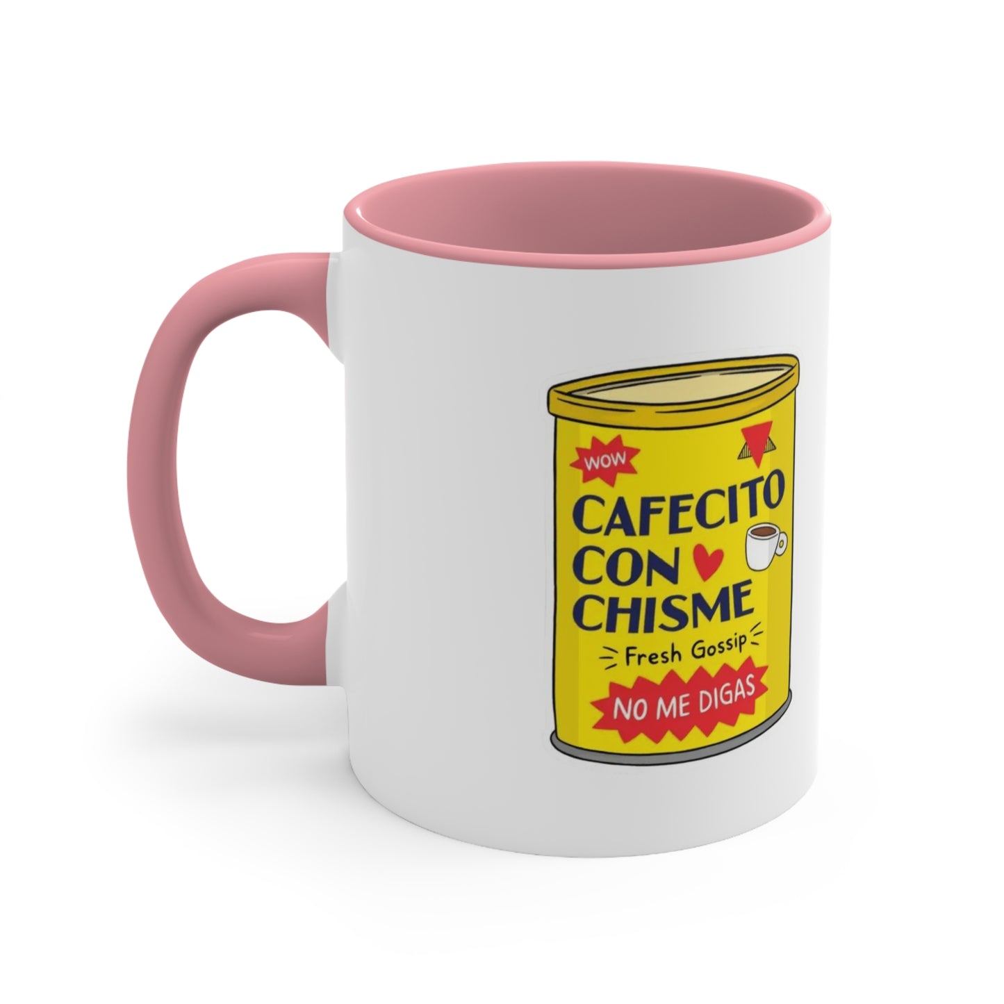 Cafecito Con Chisme Accent Mug, Coffee Lover Gift, Fun Gossip Mug, Red Handle Mug, Unique Kitchen Decor