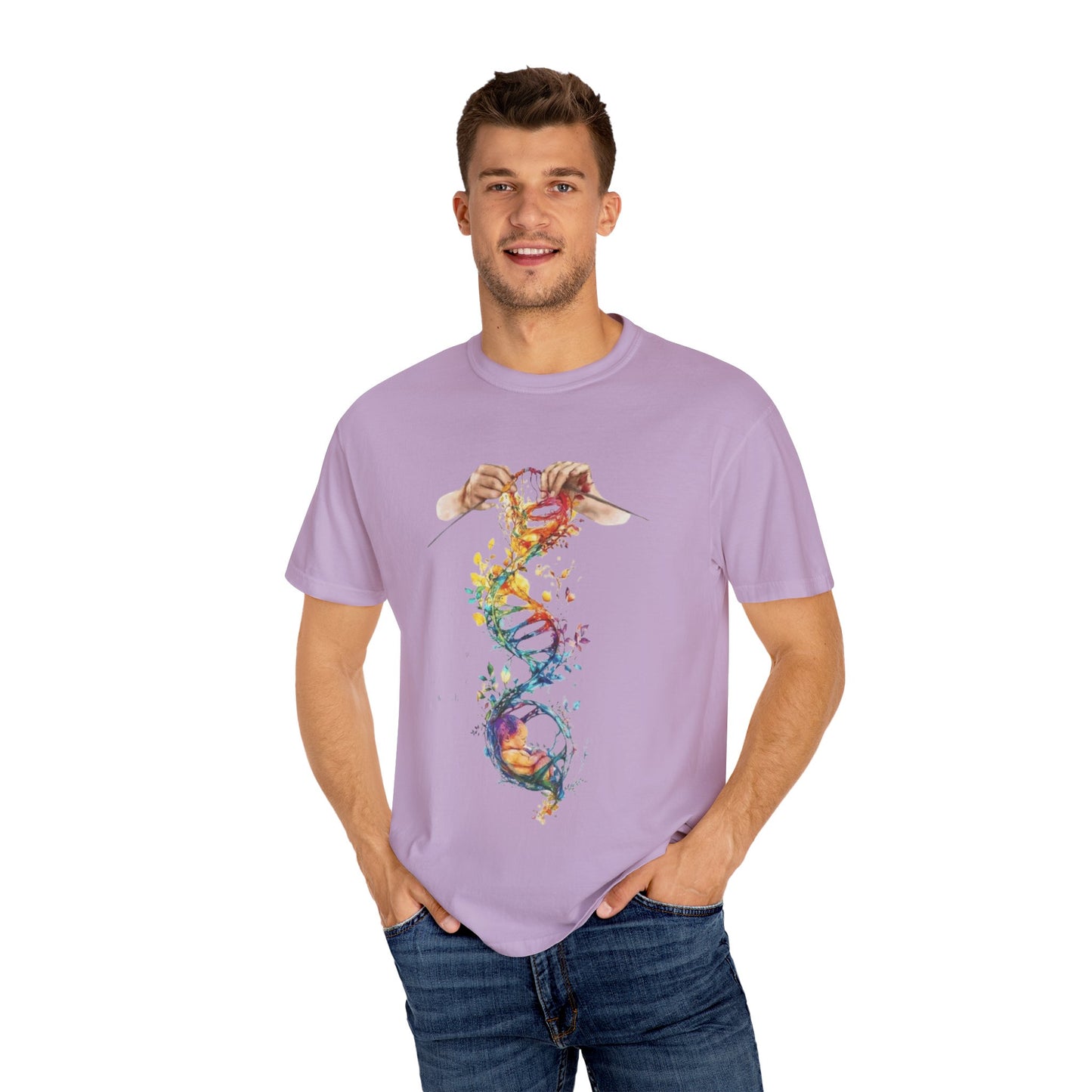 👚 Soft. Stylish. Mom-approved. Order now and gift her something she'll actually wear! Colorful DNA Art Unisex T-shirt, Science Tee, Creative Garment, Gift for Scientists,