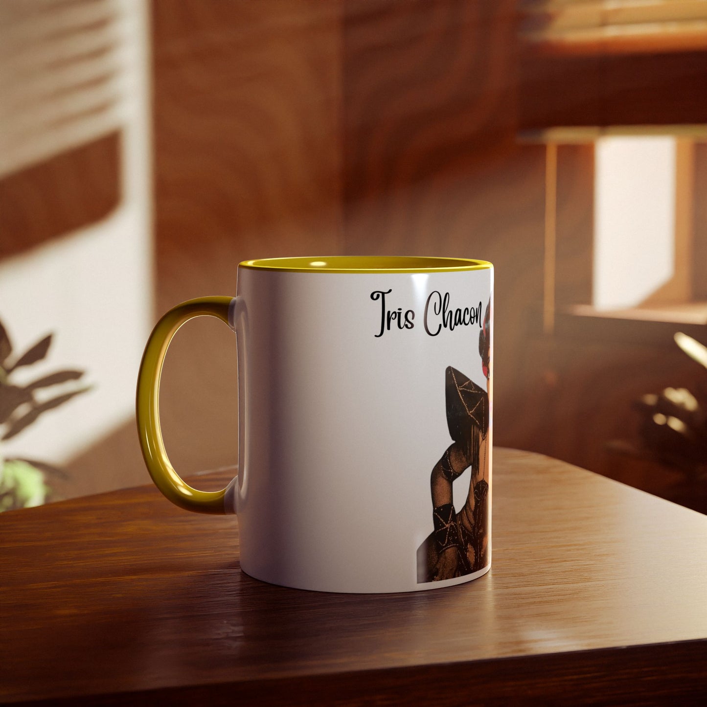 The onli one Iris Chacon Unique Two-Tone Coffee Mug - Iris Chacon Inspired Art, Trendy Mug for Coffee Lovers, Gift for Her, Retro Style,