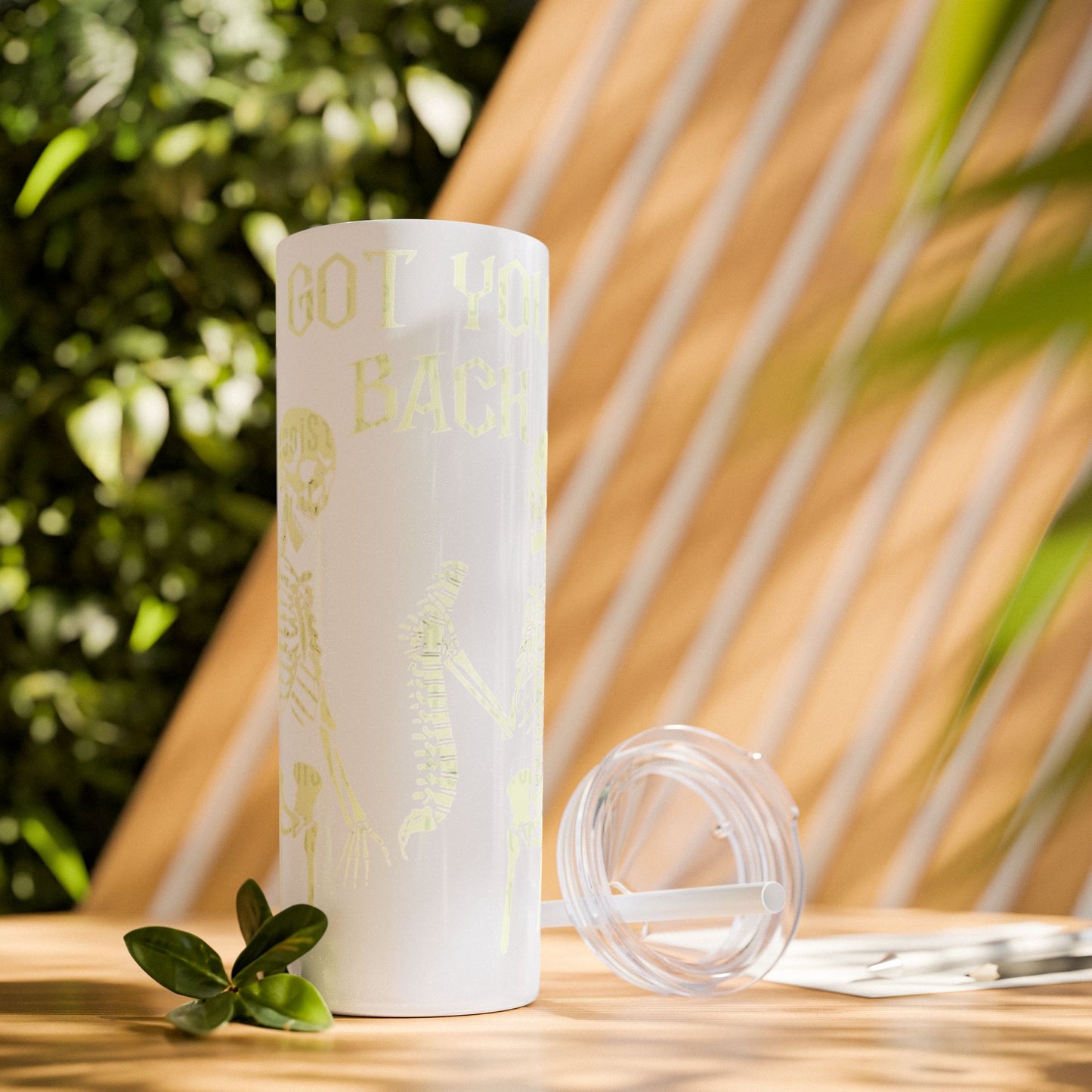Halloween Skeleton-Themed Tumbler, Got Your Back Drinkware, I Got Your Back Skinny Tumbler, Cute Gifts for Halloween, Fun Vibes for Parties