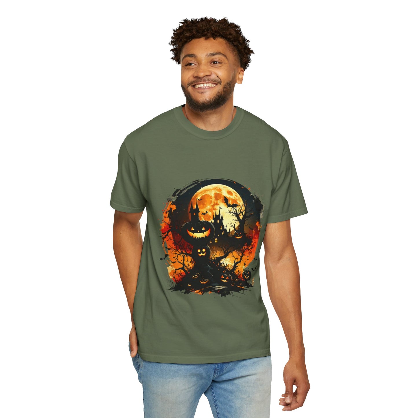 Halloween Moon Graphic T-shirt, Unisex Spooky Shirt, Fall Outfit, October Fest Tee, Halloween Party Wear, Trick or Treat T-shirt