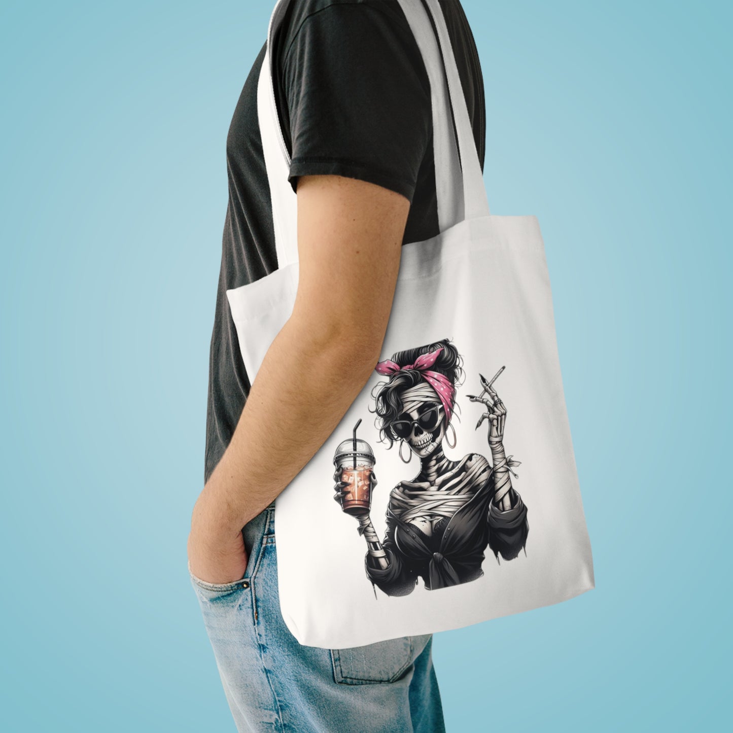 Spooky Season Cotton Tote Bag, Halloween Tote, Skull Tote, Eco-Friendly Bag, Gothic Style, Perfect for Trick or Treating